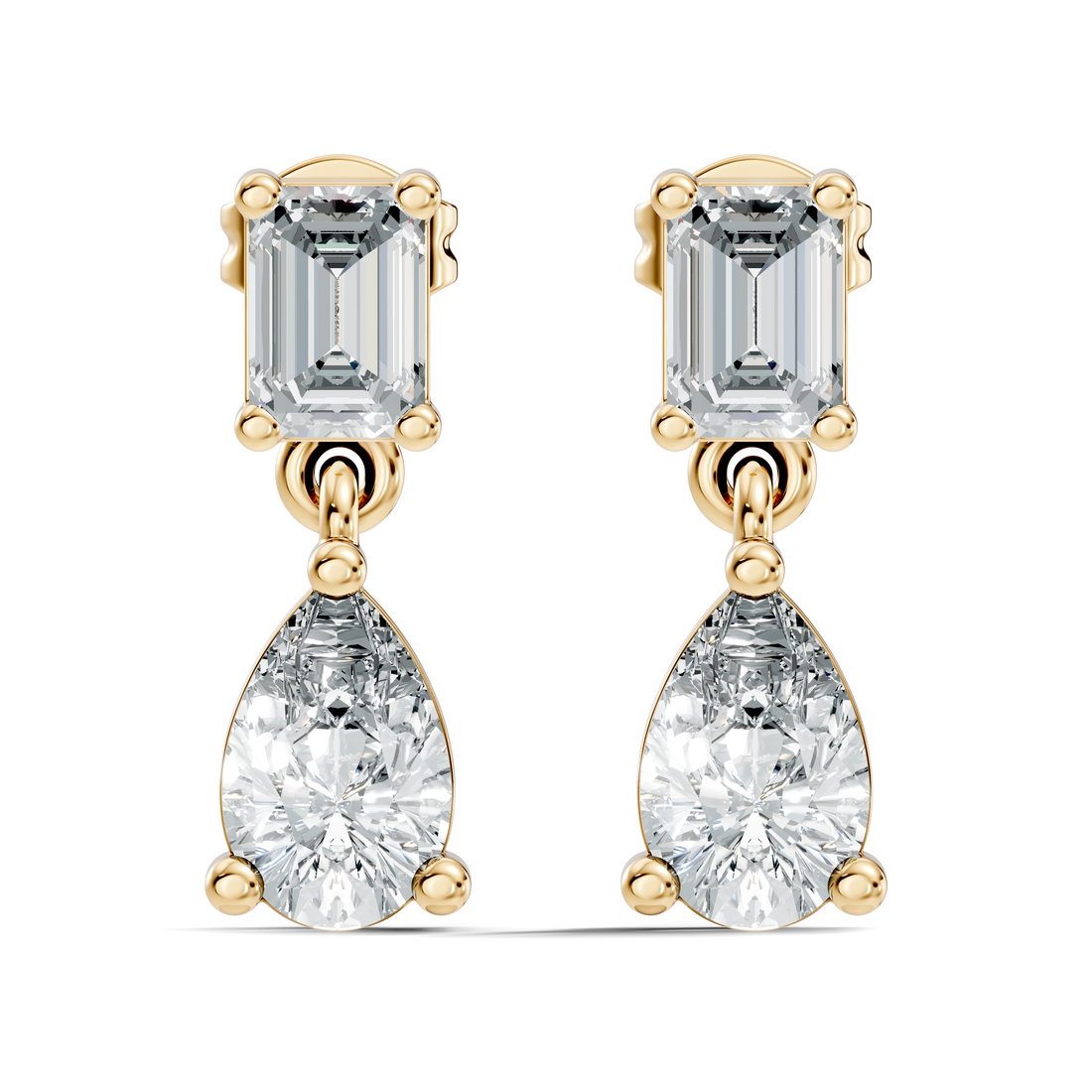Emerald & Pear Cut Diamond Two-Stone Drop Earrings