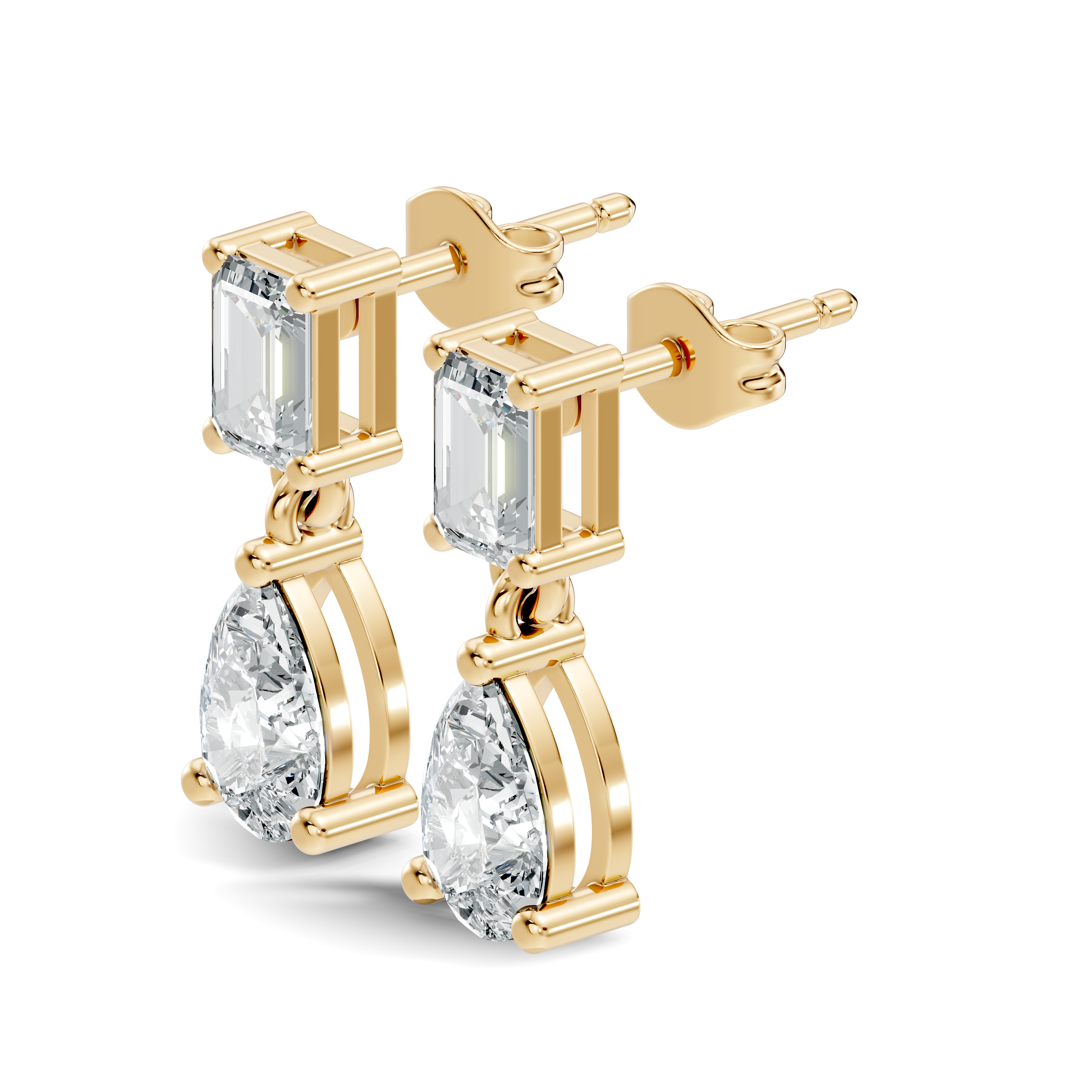 Emerald & Pear Cut Diamond Two-Stone Drop Earrings