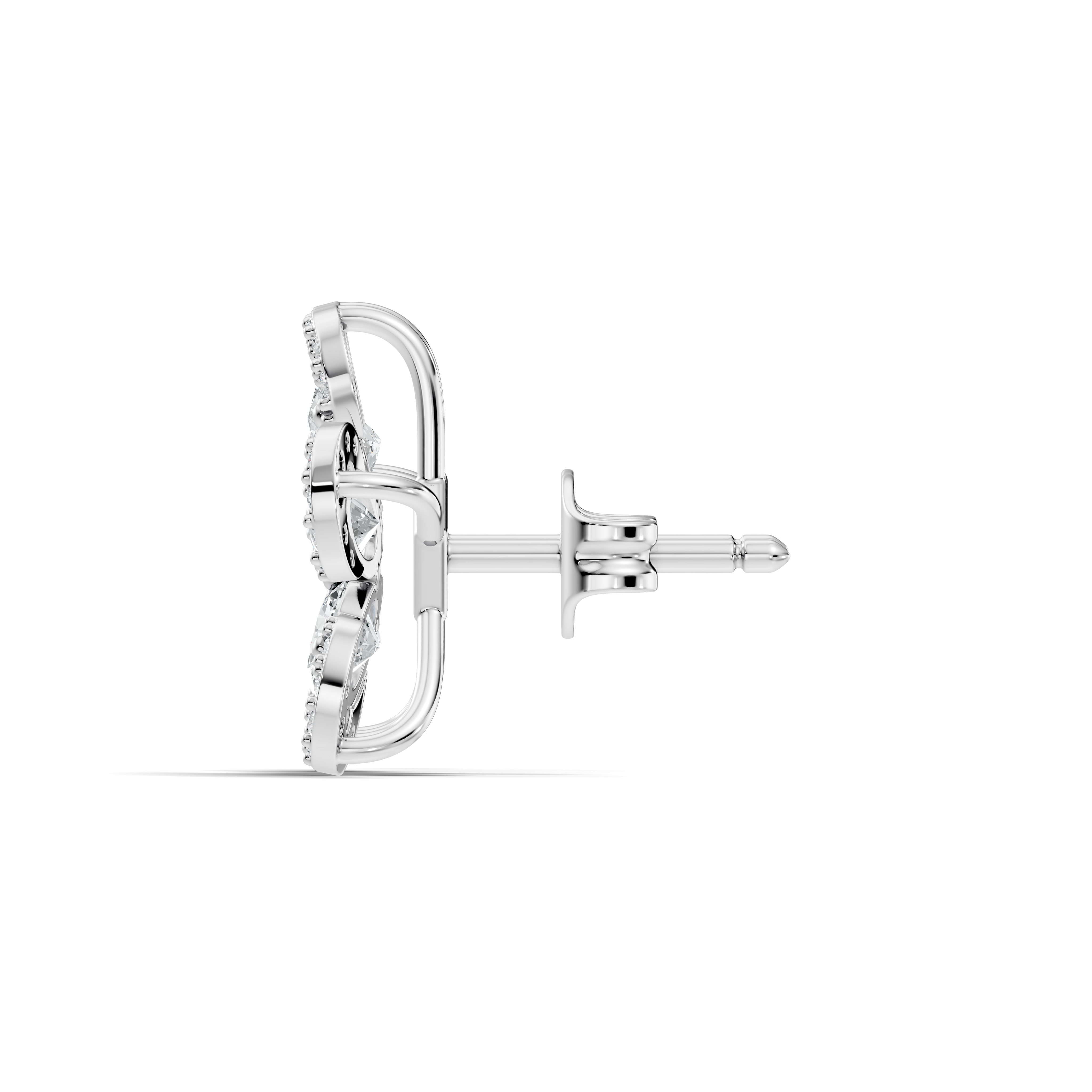 Oval & Round Diamond 5-Petal Openwork Flower Stud