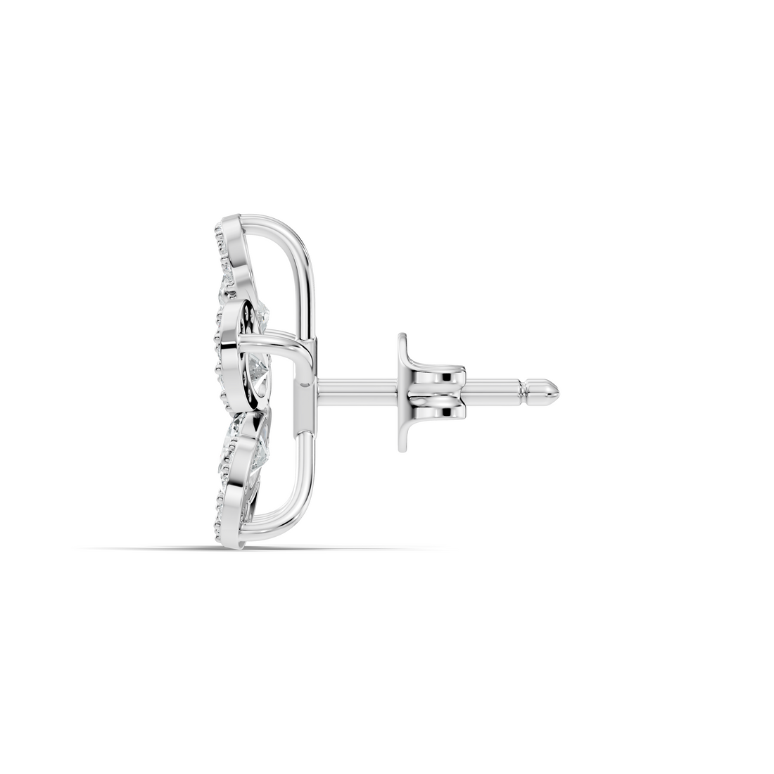 Oval & Round Diamond 5-Petal Openwork Flower Stud