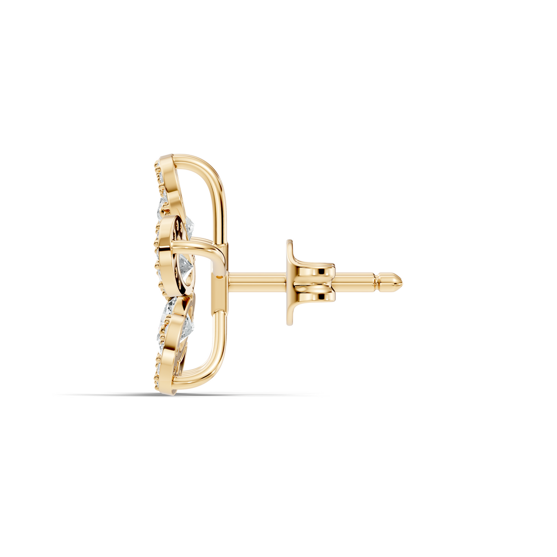 Oval & Round Diamond 5-Petal Openwork Flower Stud
