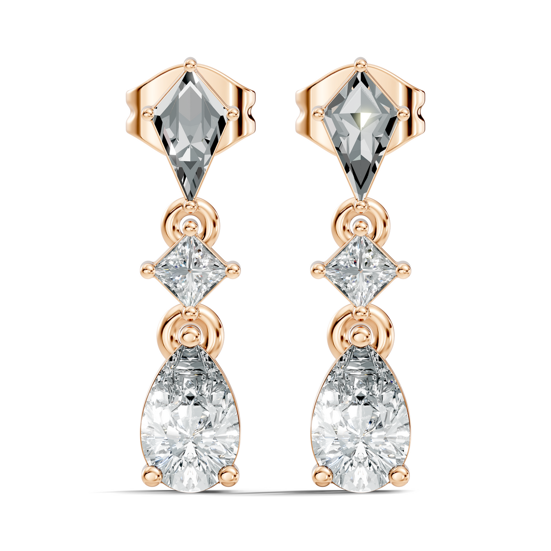 Kite, Princess & Pear Cut Diamond Geometric Linear Drop Earrings