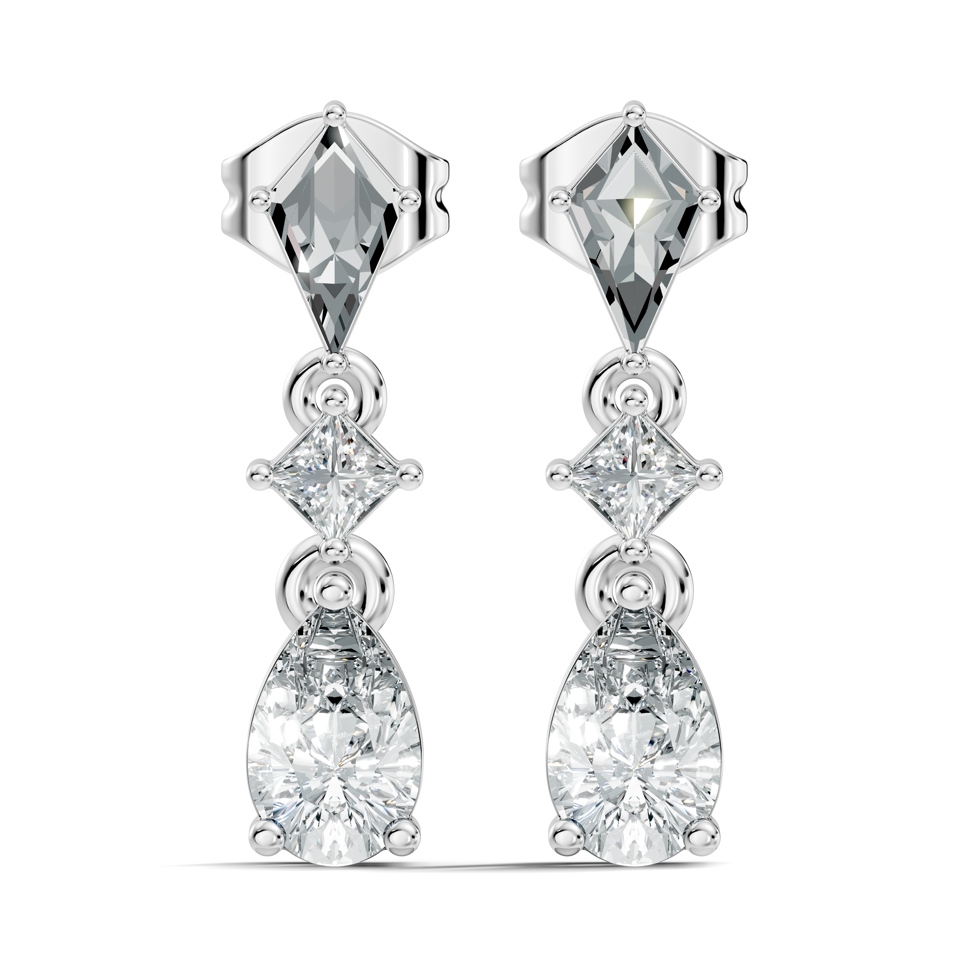 Kite, Princess & Pear Cut Diamond Geometric Linear Drop Earrings
