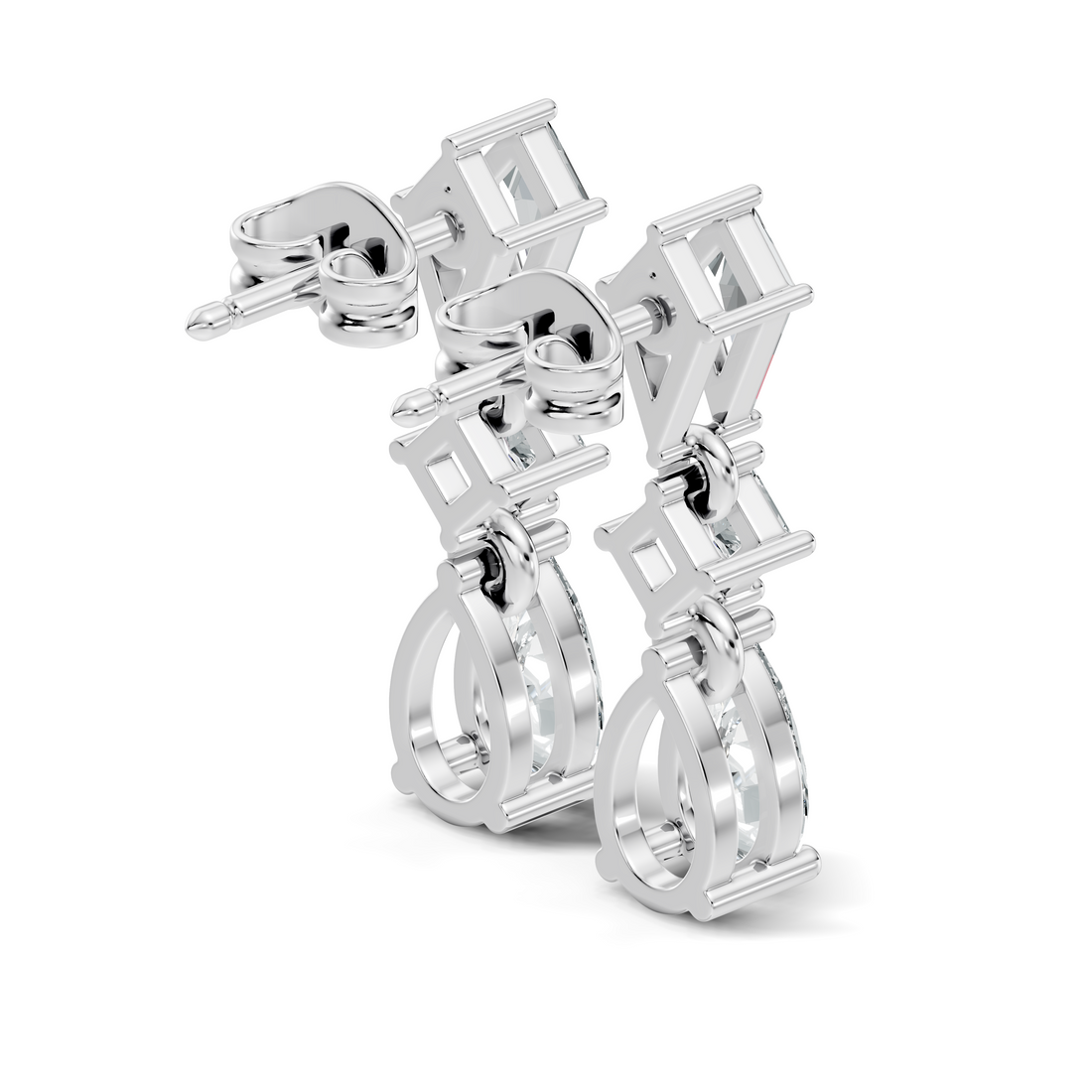 Kite, Princess & Pear Cut Diamond Geometric Linear Drop Earrings
