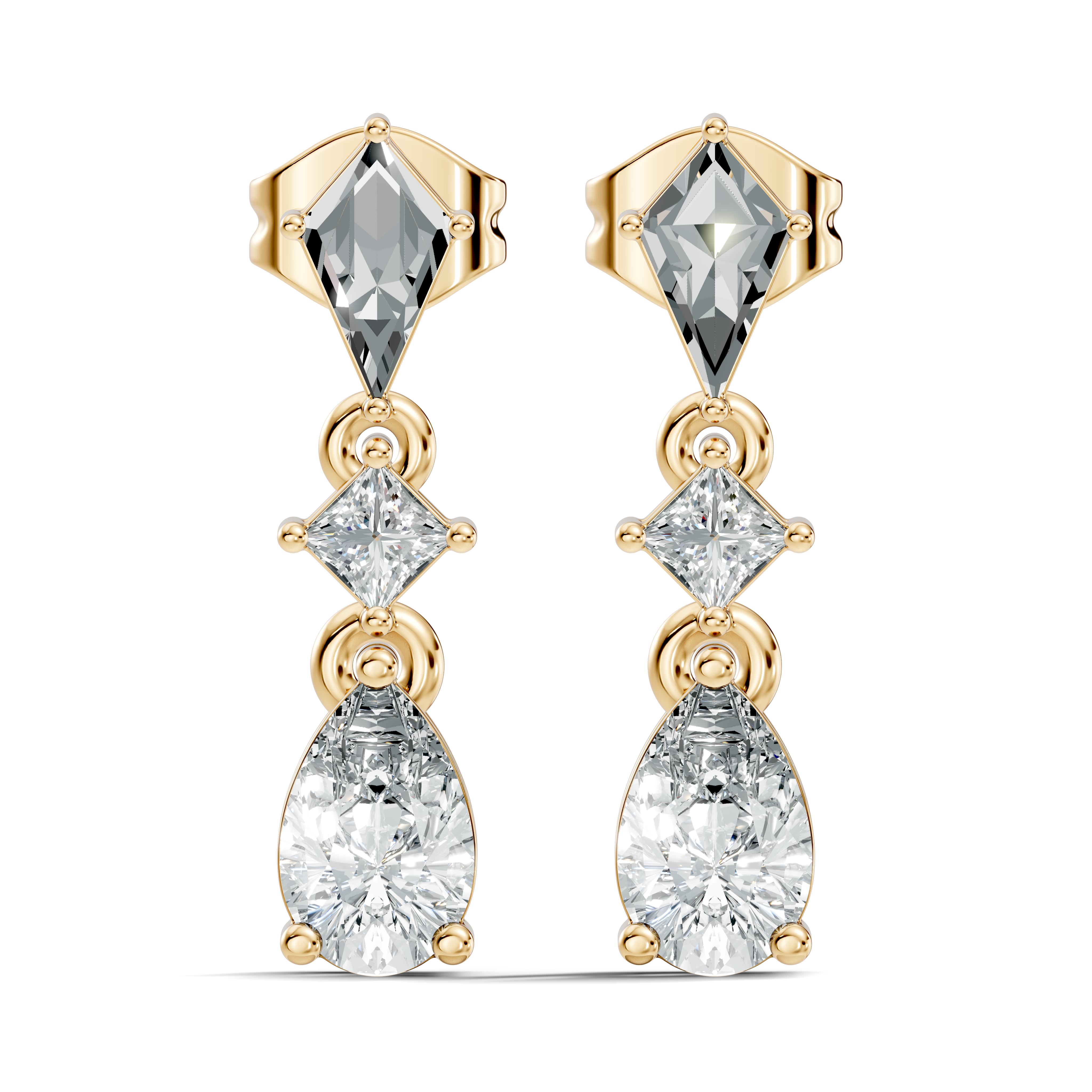 Kite, Princess & Pear Cut Diamond Geometric Linear Drop Earrings