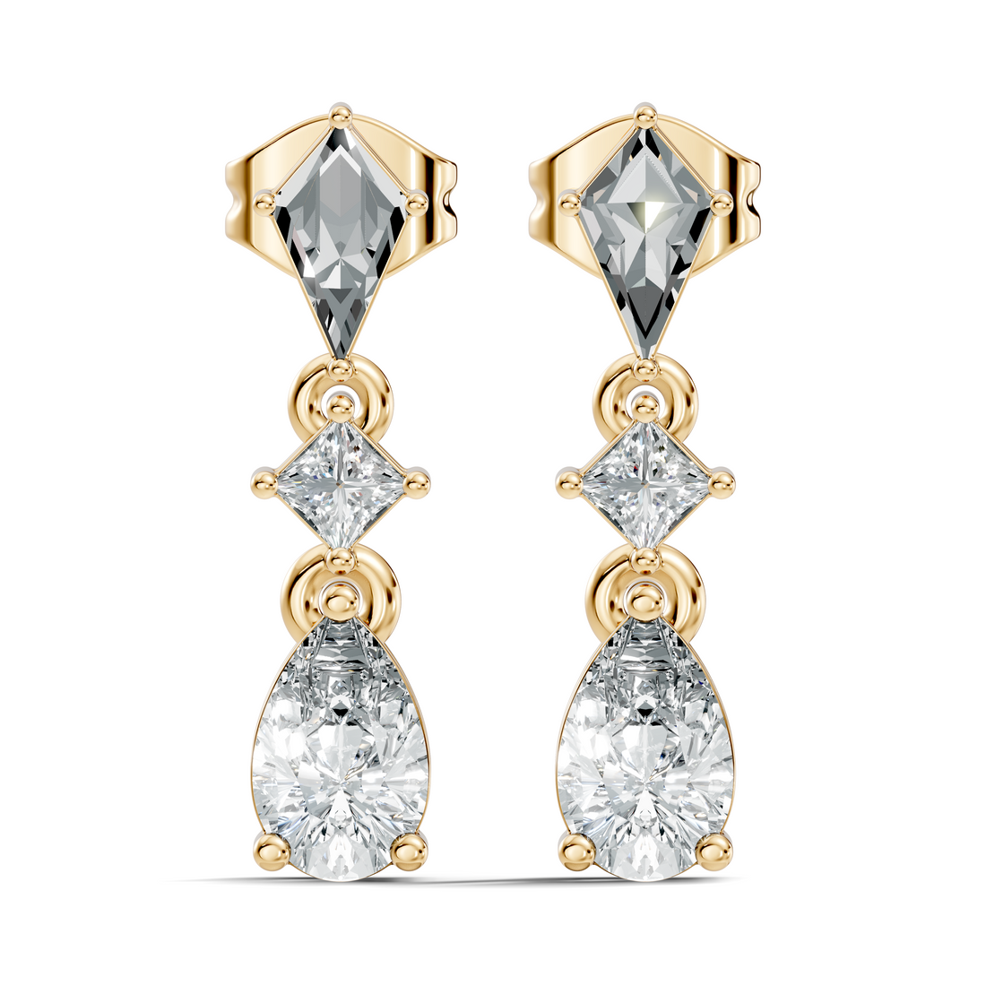 Kite, Princess & Pear Cut Diamond Geometric Linear Drop Earrings