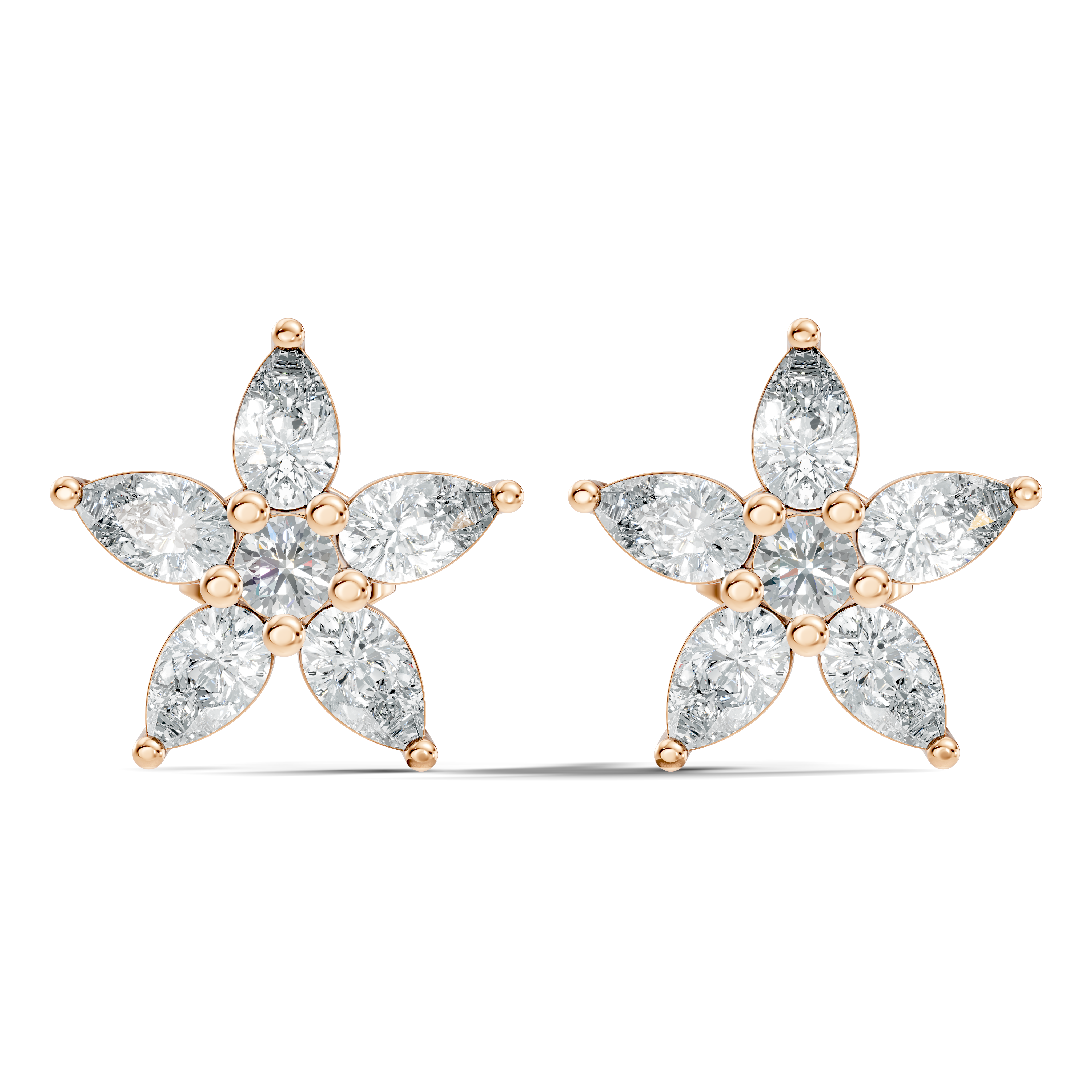 Pear & Round Diamond 5-Point Star Cluster Stud
