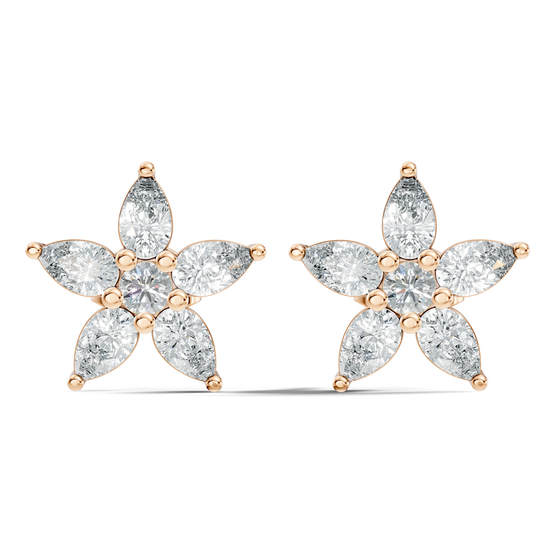 Pear & Round Diamond 5-Point Star Cluster Stud