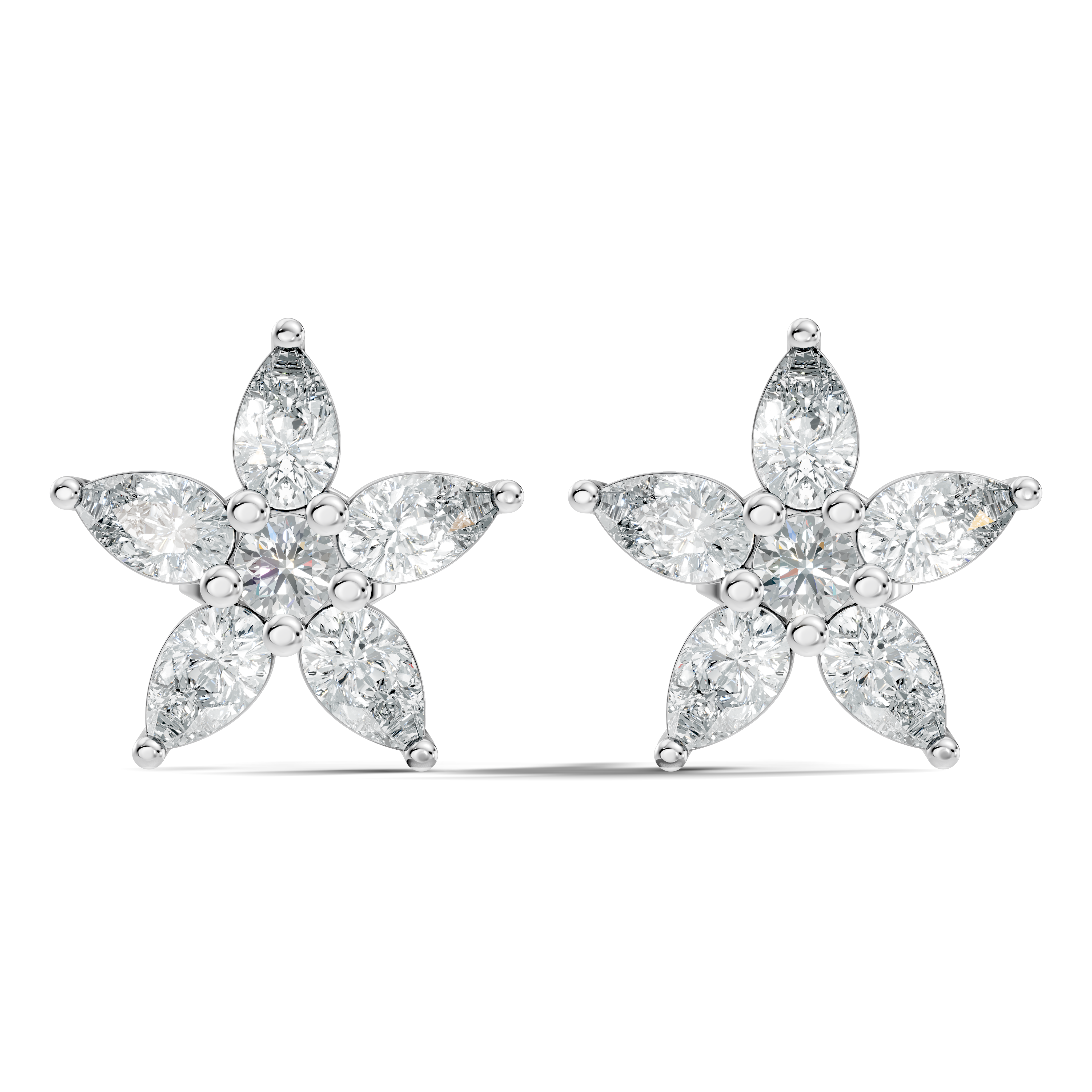 Pear & Round Diamond 5-Point Star Cluster Stud
