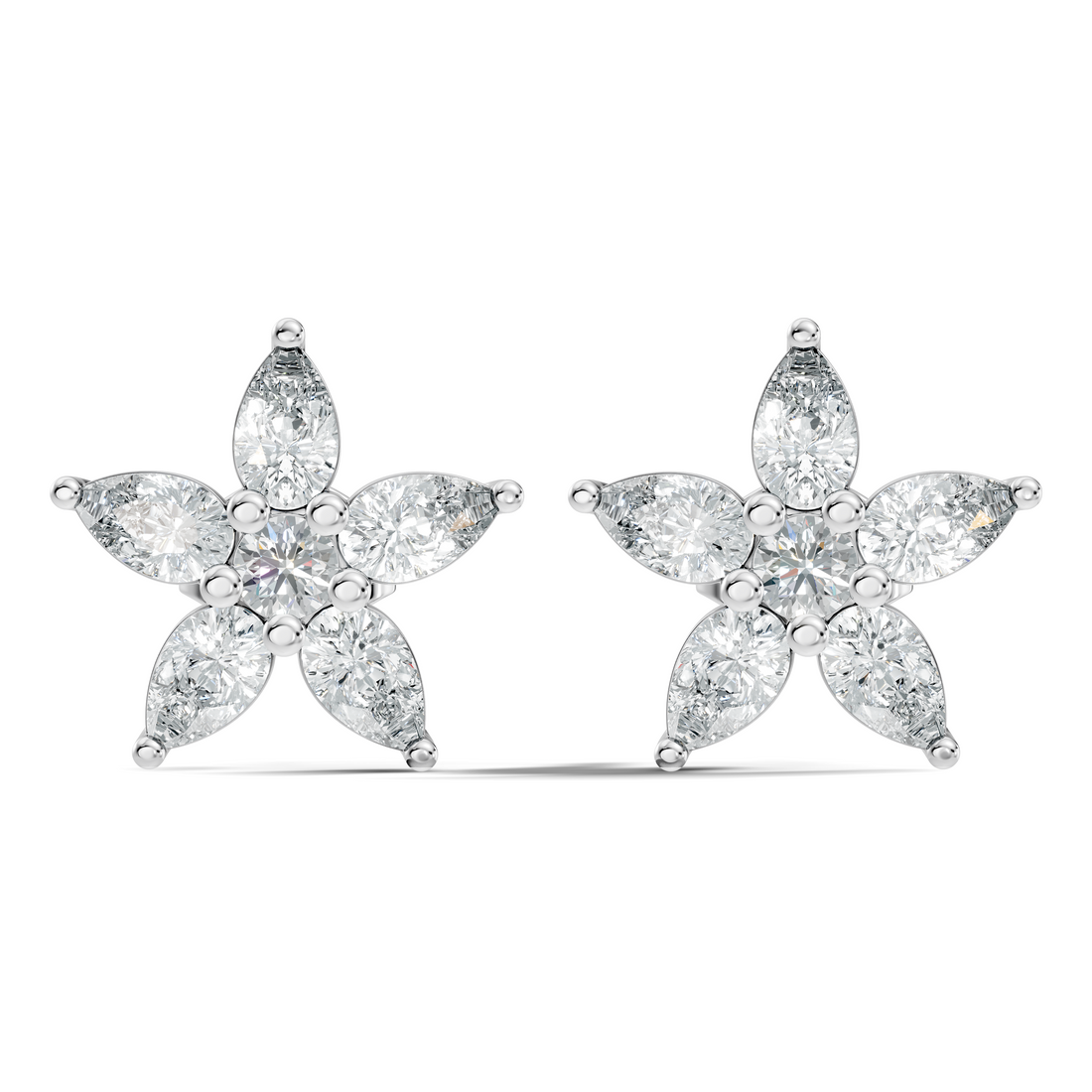 Pear & Round Diamond 5-Point Star Cluster Stud