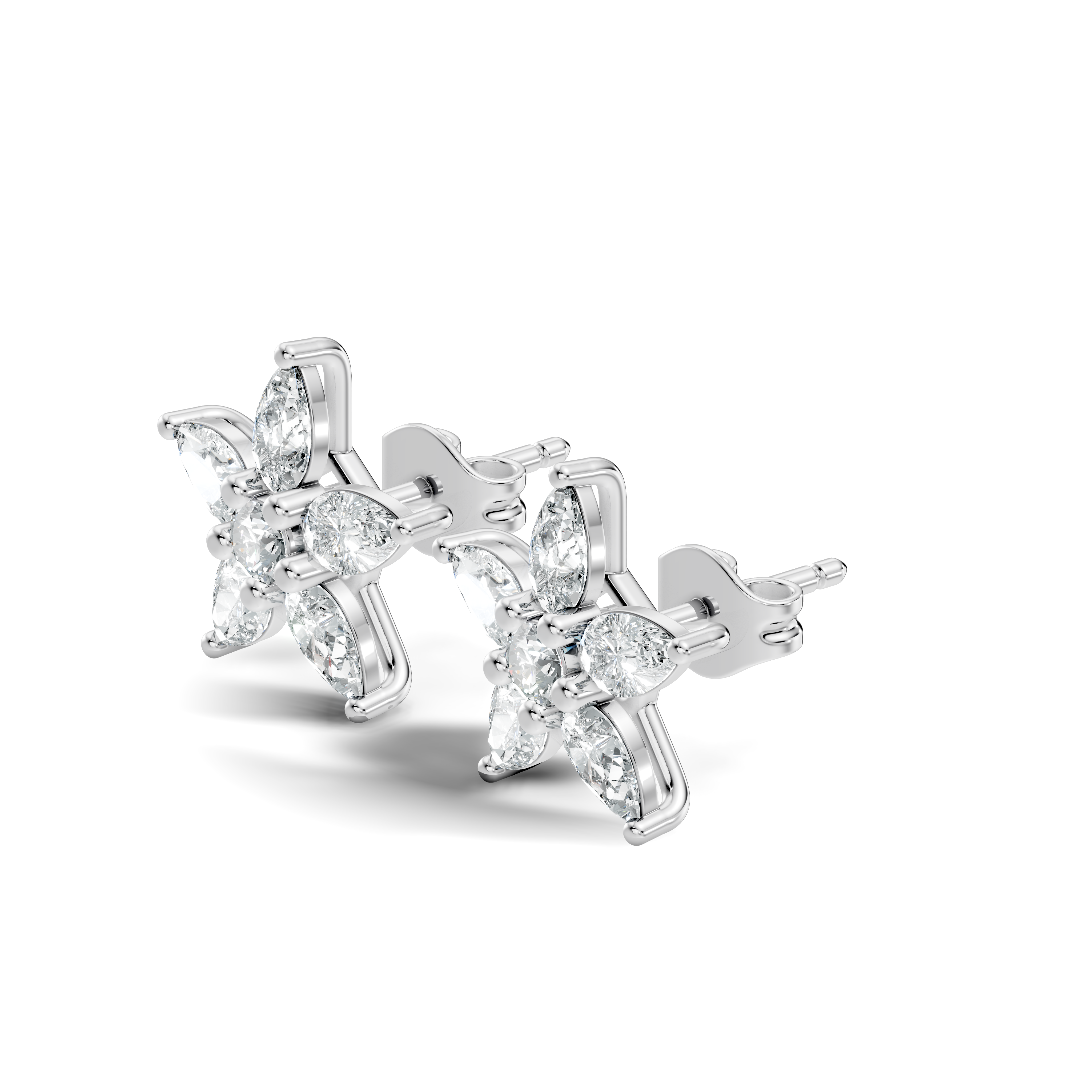 Pear & Round Diamond 5-Point Star Cluster Stud