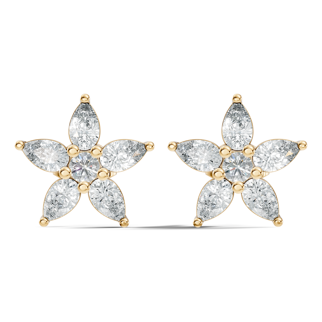 Pear & Round Diamond 5-Point Star Cluster Stud