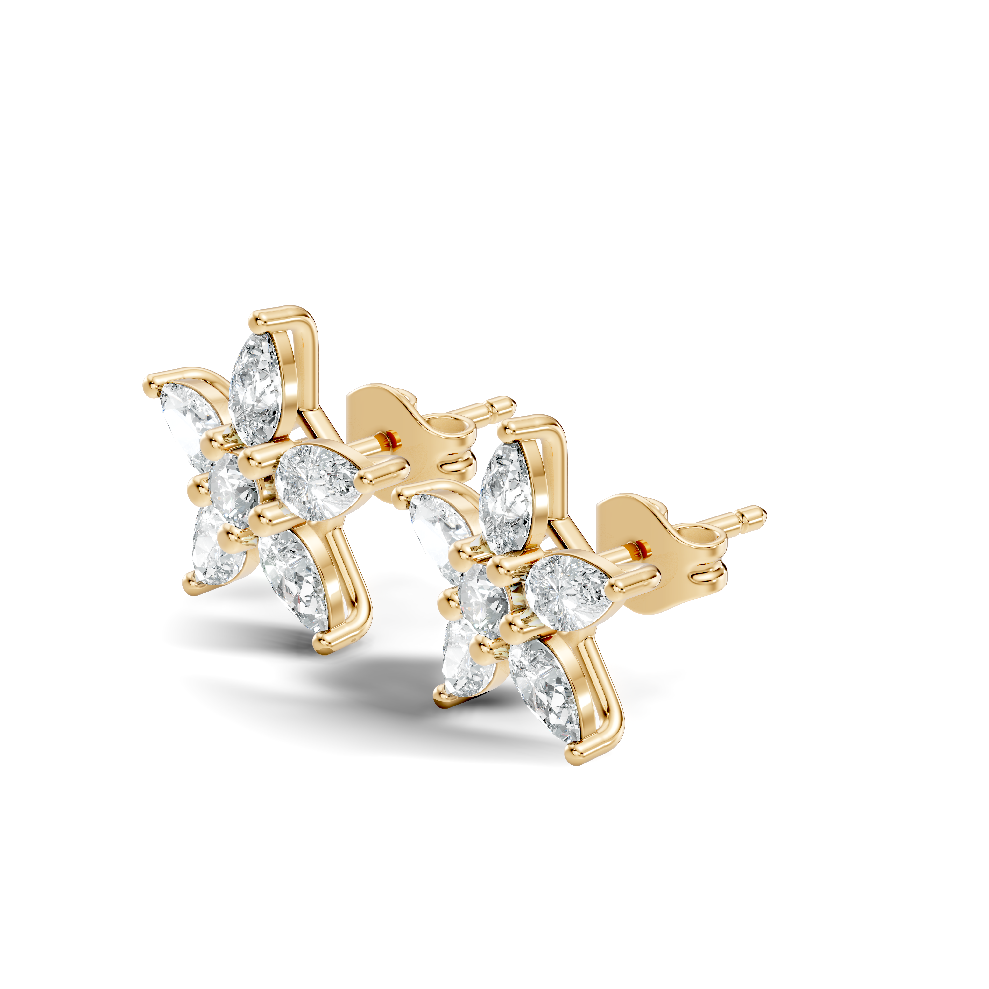 Pear & Round Diamond 5-Point Star Cluster Stud