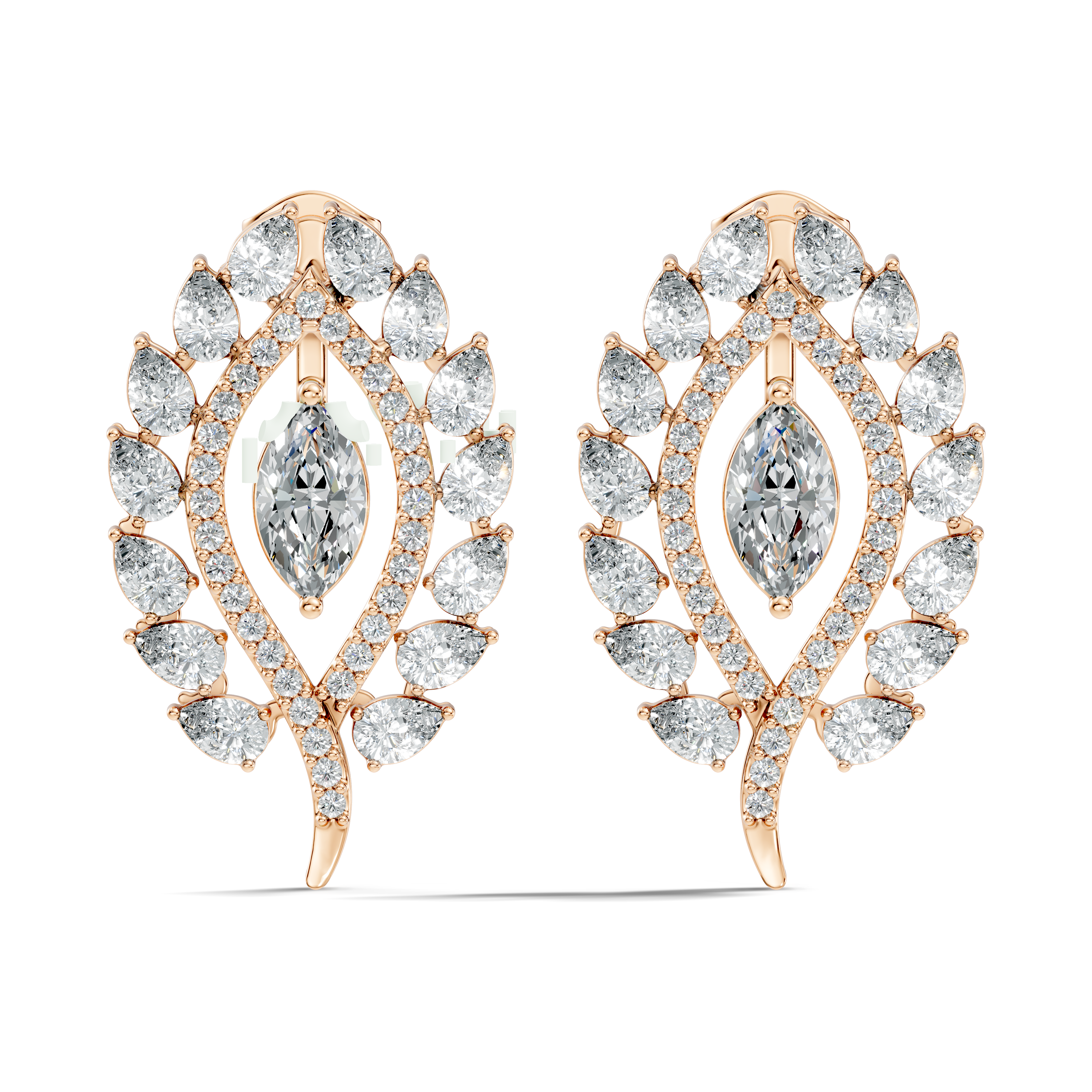 Marquise & Pear Cut Diamond Leaf Openwork Statement Stud