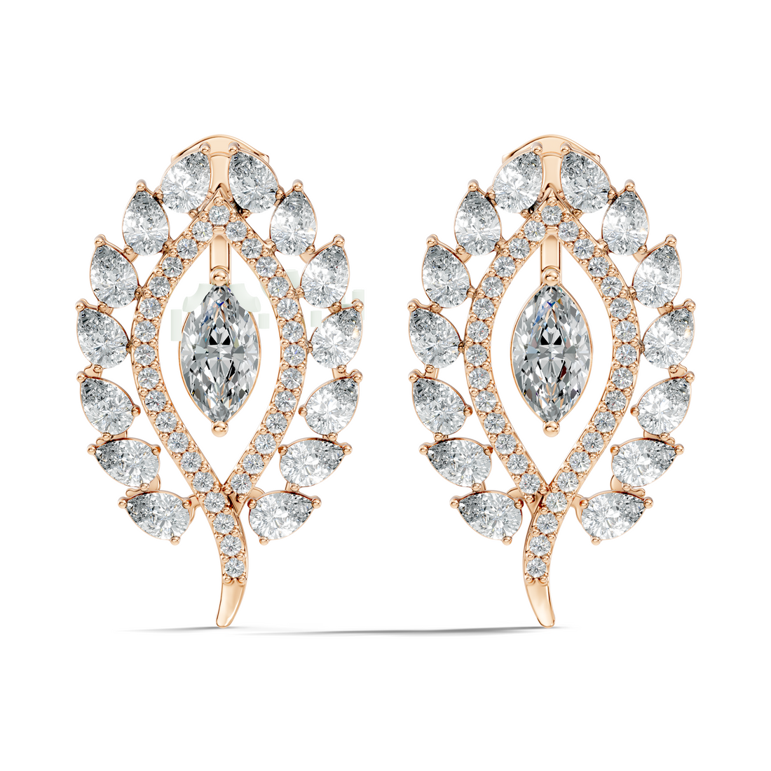 Marquise & Pear Cut Diamond Leaf Openwork Statement Stud