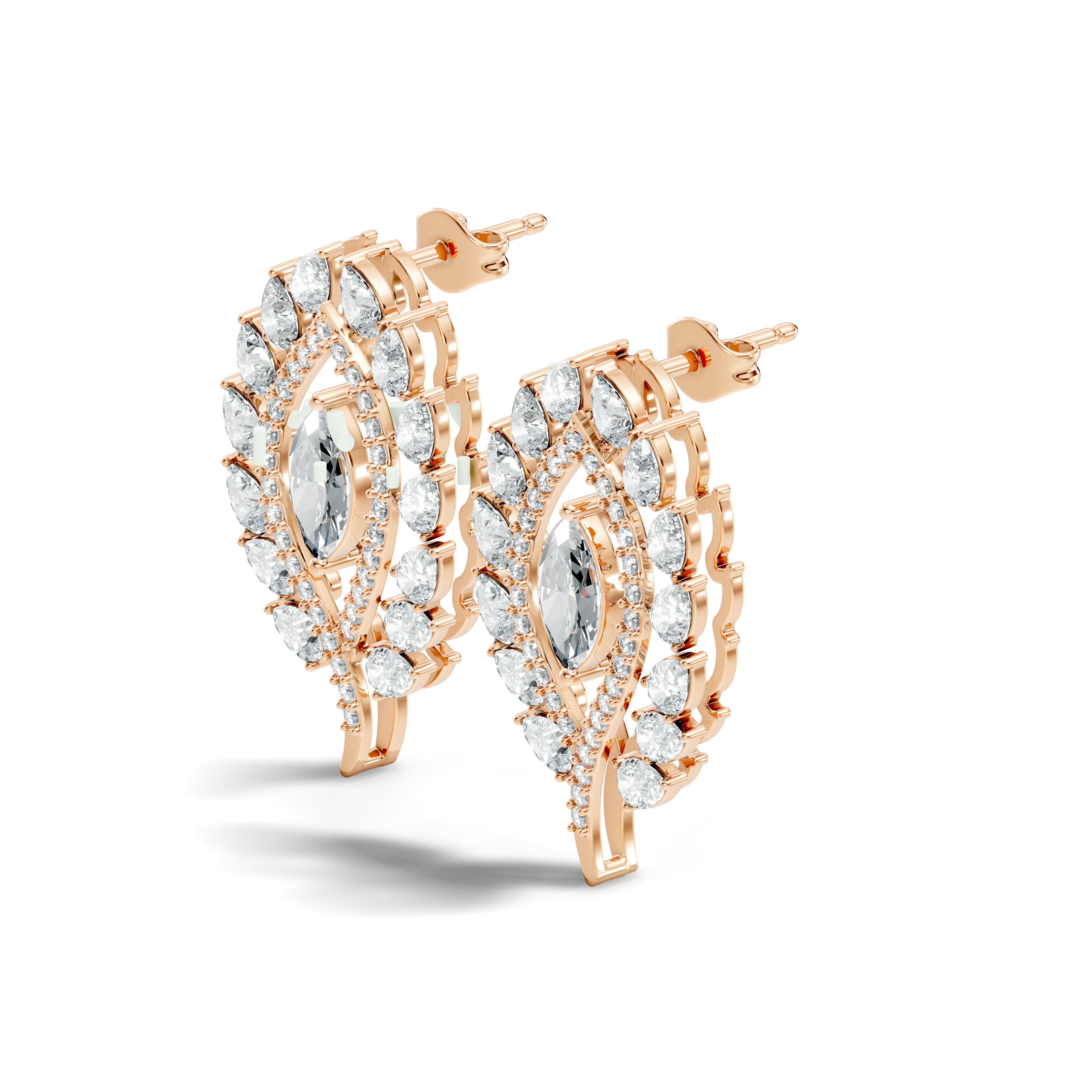 Marquise & Pear Cut Diamond Leaf Openwork Statement Stud