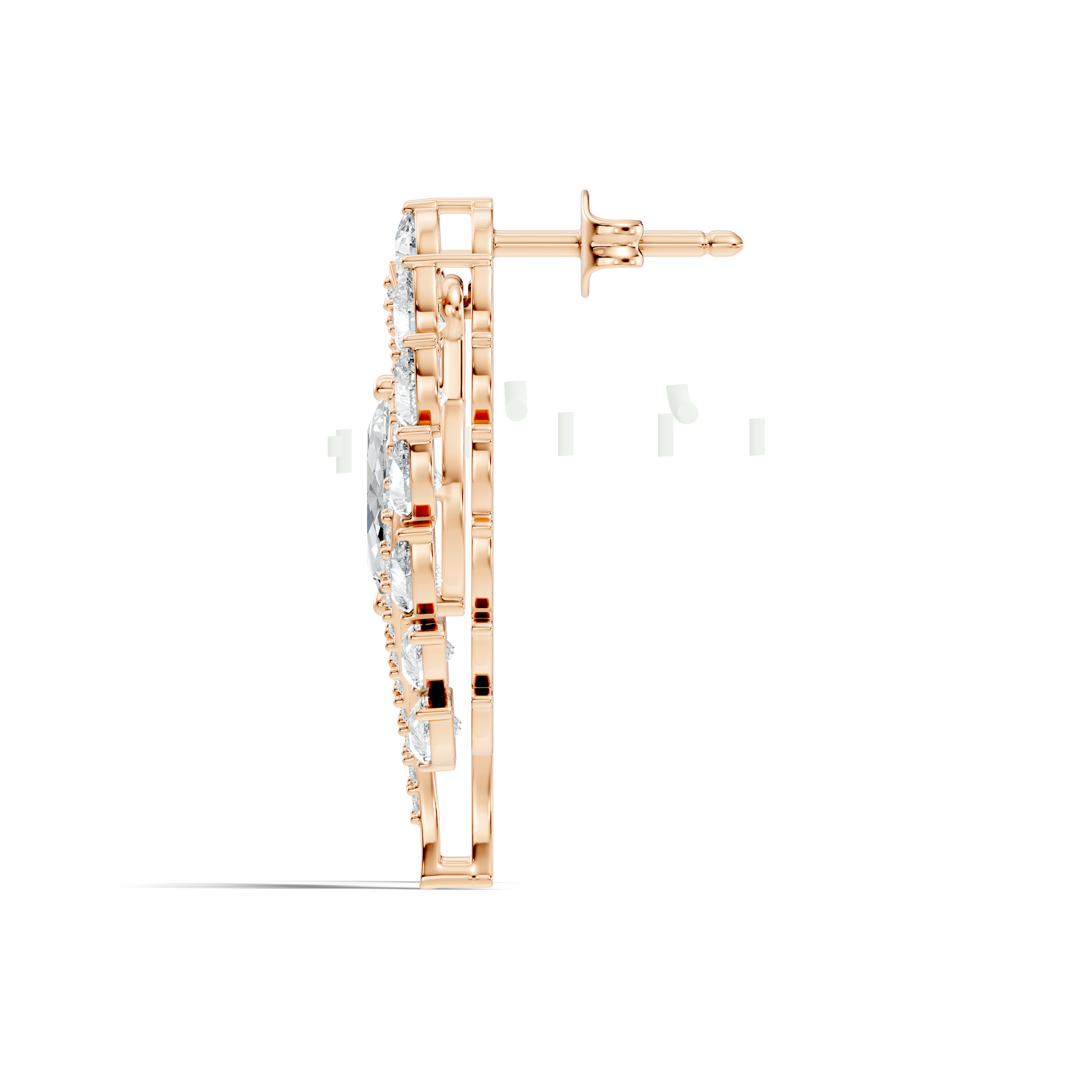 Marquise & Pear Cut Diamond Leaf Openwork Statement Stud