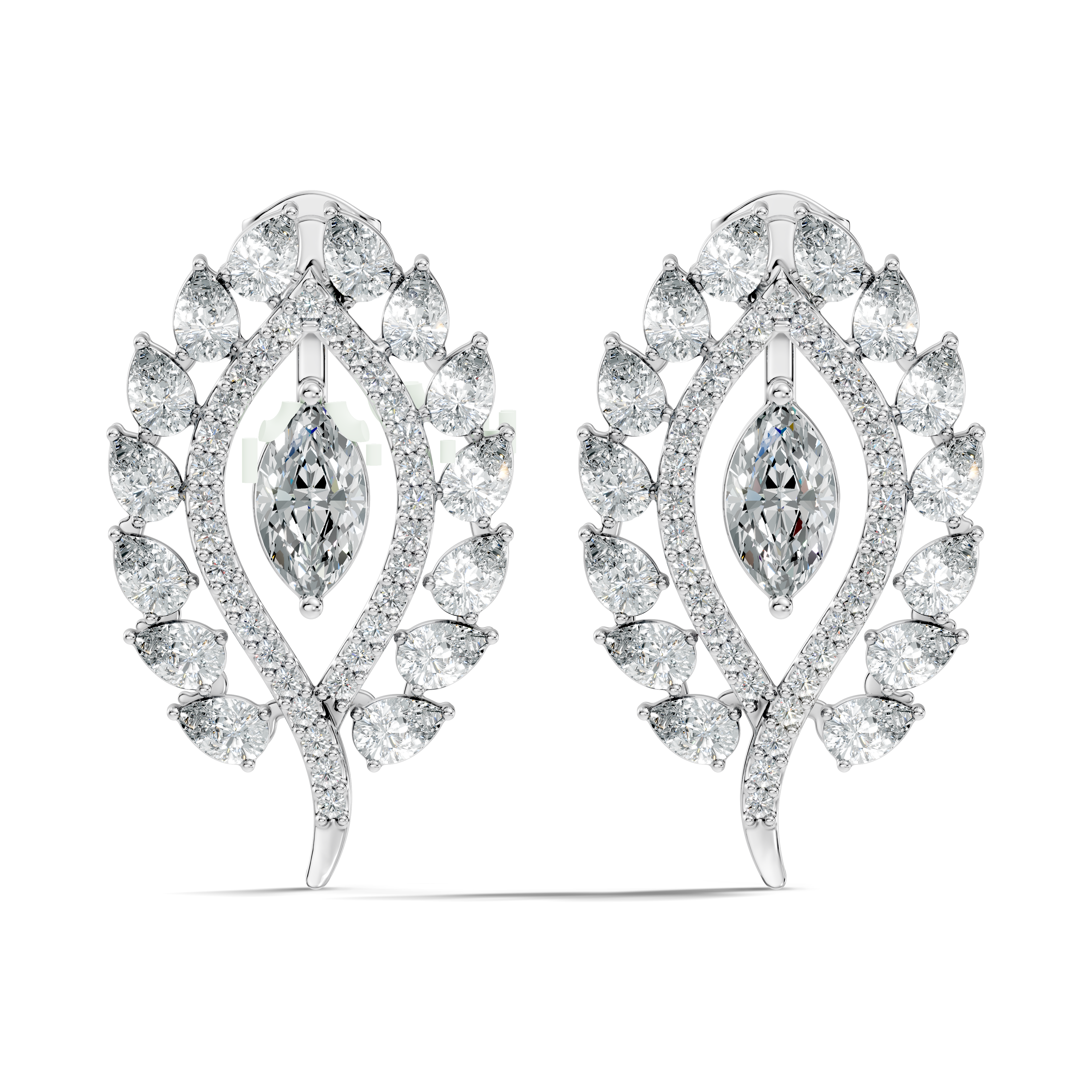 Marquise & Pear Cut Diamond Leaf Openwork Statement Stud
