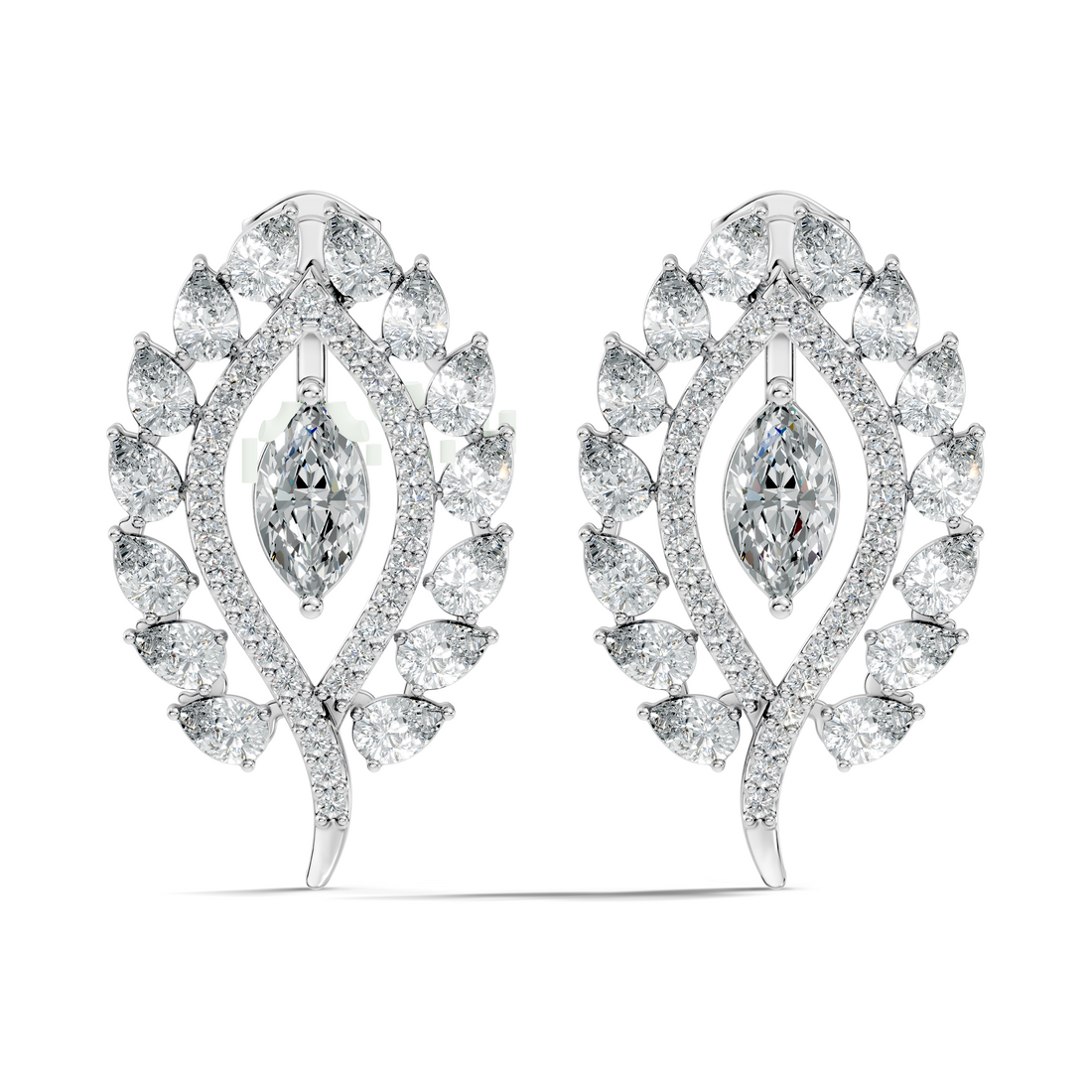 Marquise & Pear Cut Diamond Leaf Openwork Statement Stud