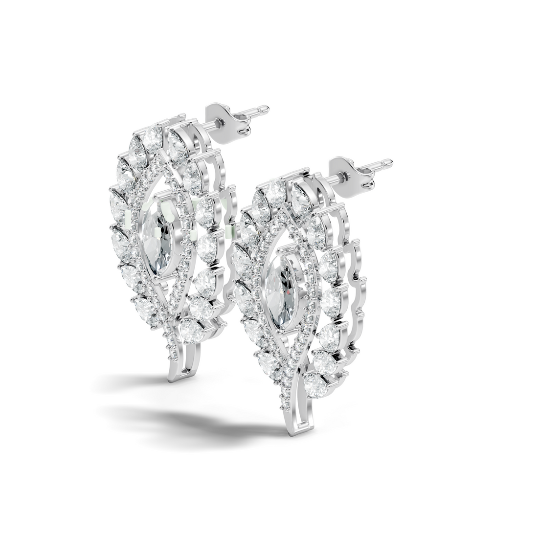 Marquise & Pear Cut Diamond Leaf Openwork Statement Stud