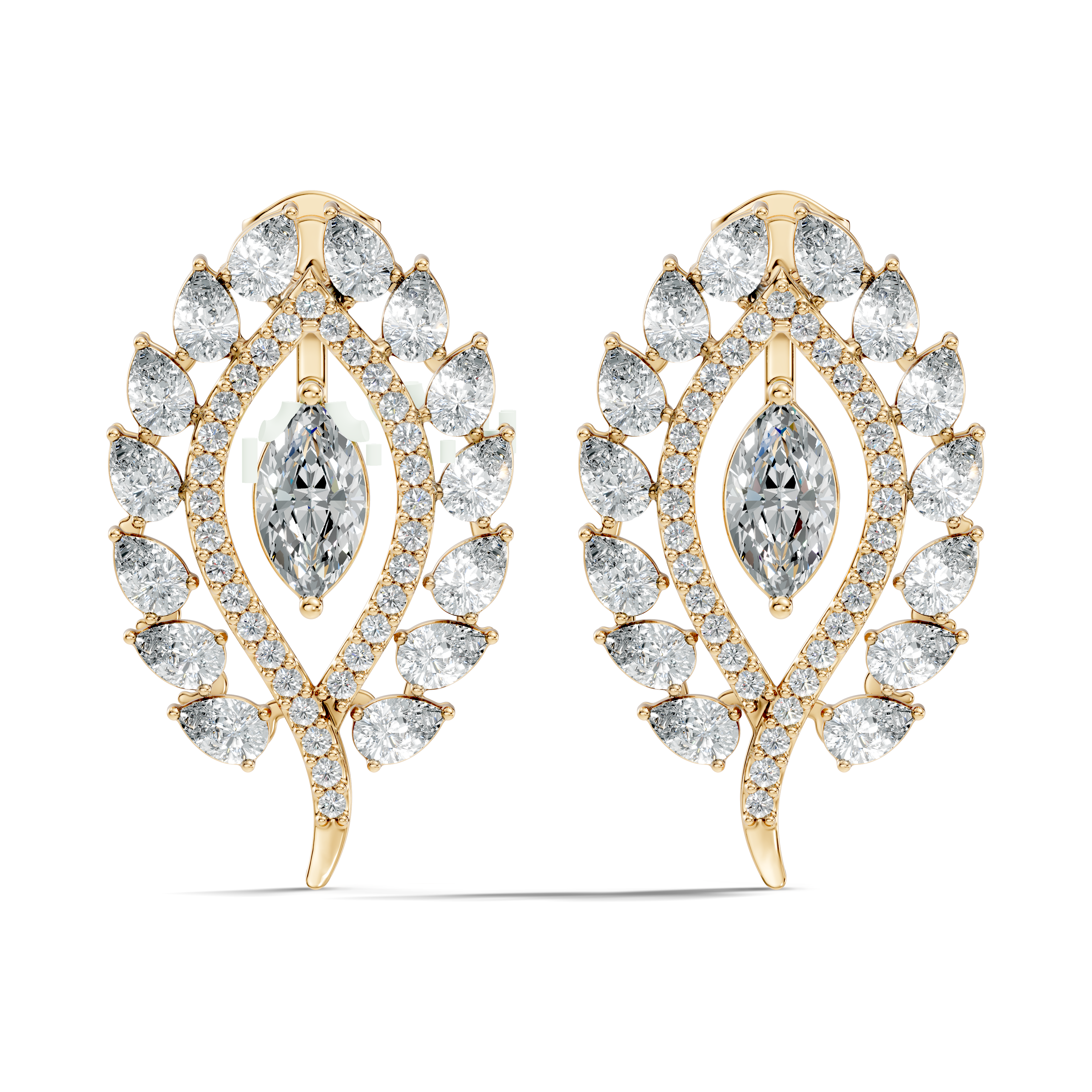 Marquise & Pear Cut Diamond Leaf Openwork Statement Stud