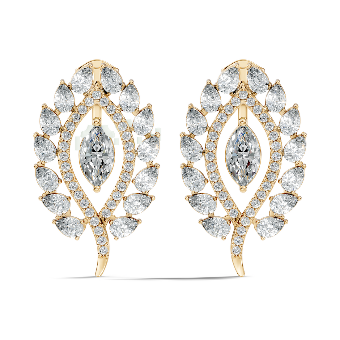 Marquise & Pear Cut Diamond Leaf Openwork Statement Stud