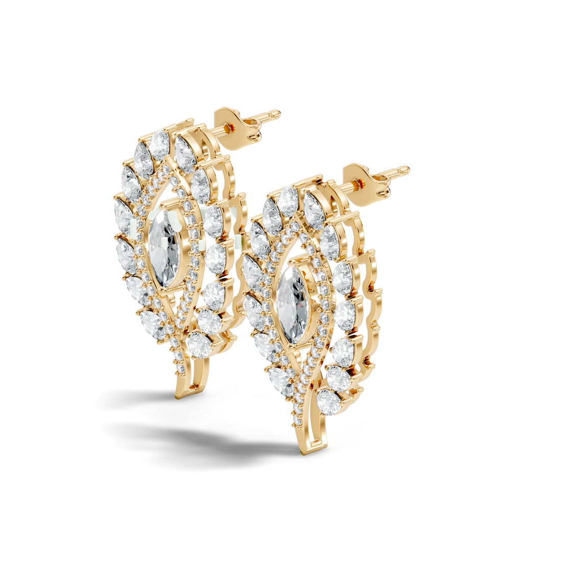 Marquise & Pear Cut Diamond Leaf Openwork Statement Stud