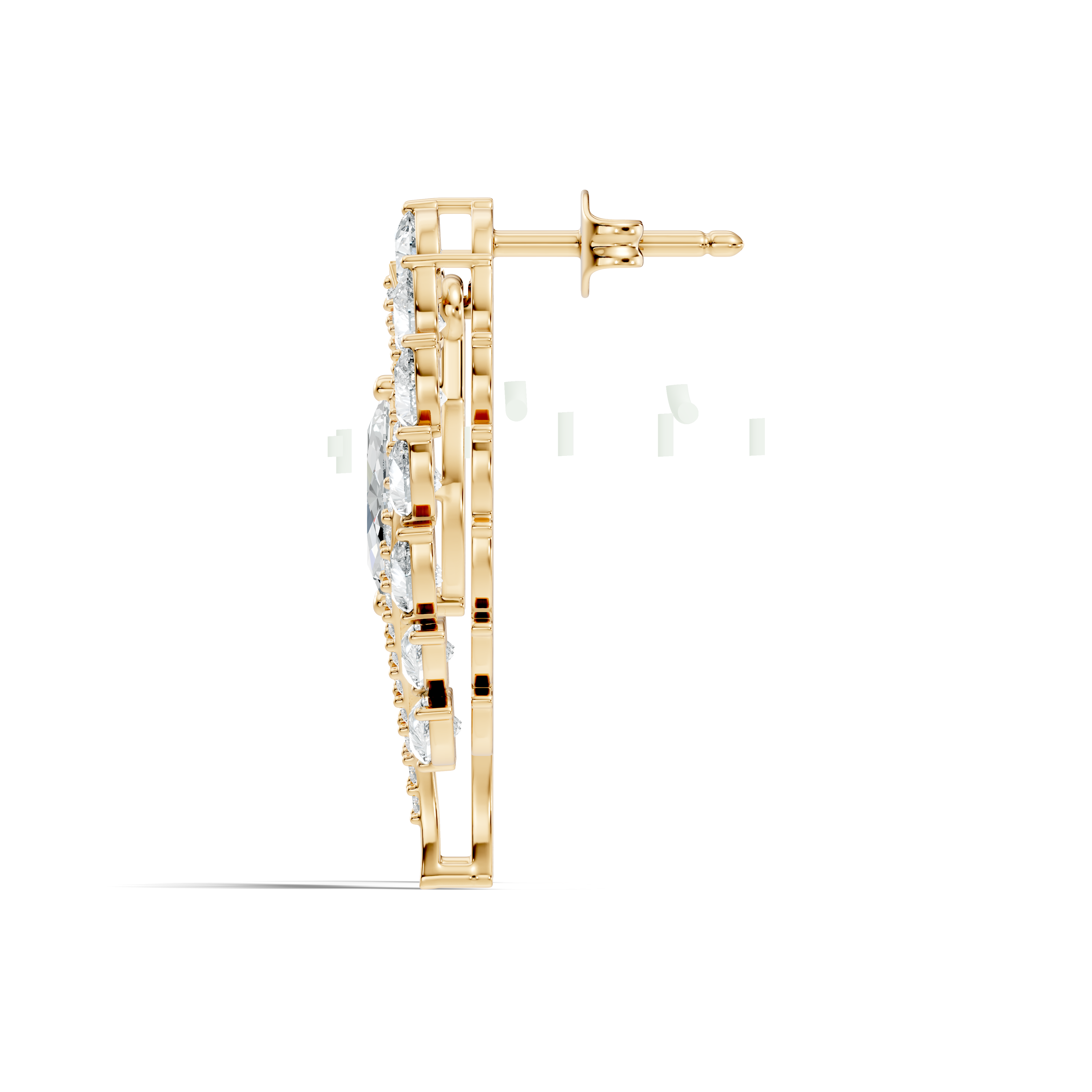 Marquise & Pear Cut Diamond Leaf Openwork Statement Stud