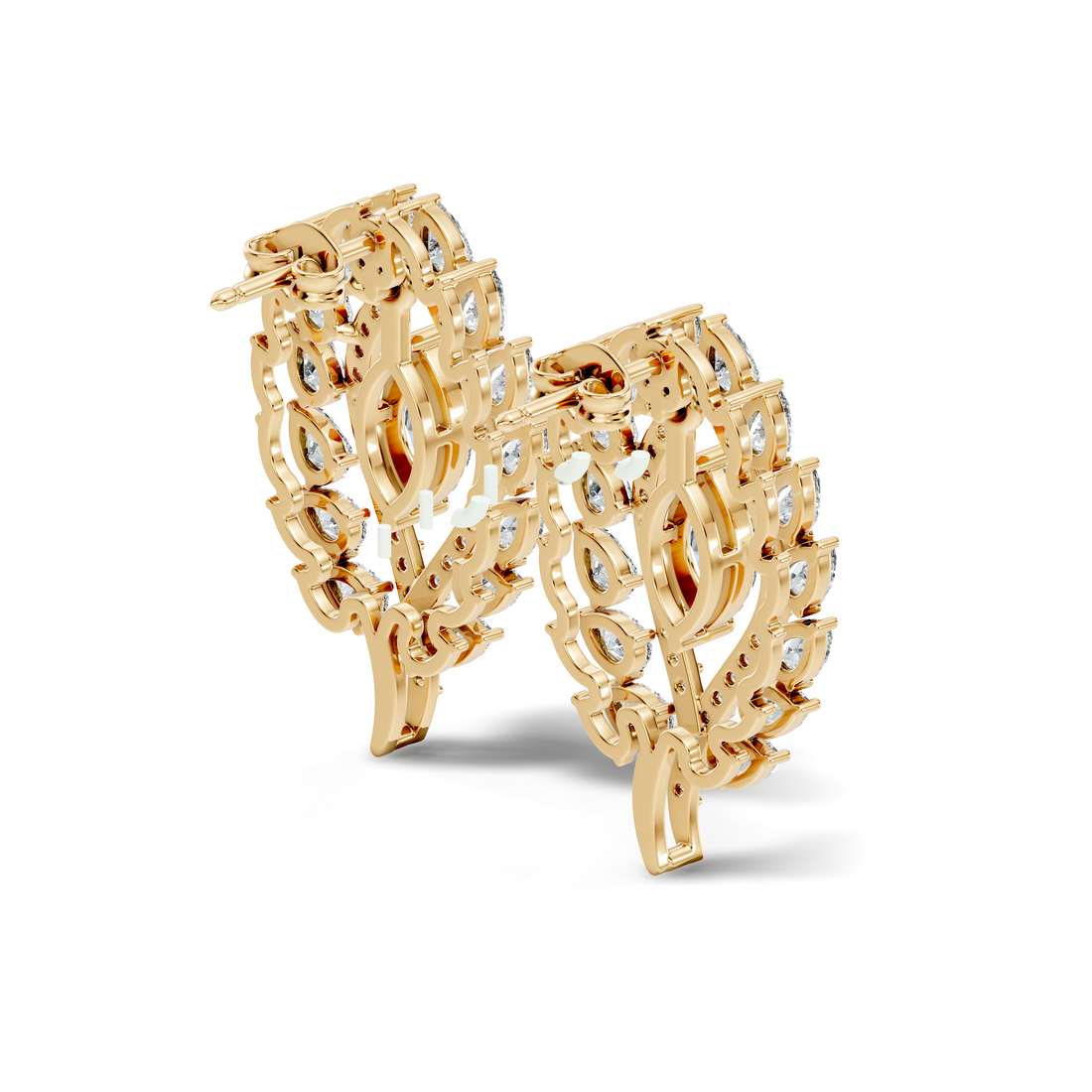 Marquise & Pear Cut Diamond Leaf Openwork Statement Stud
