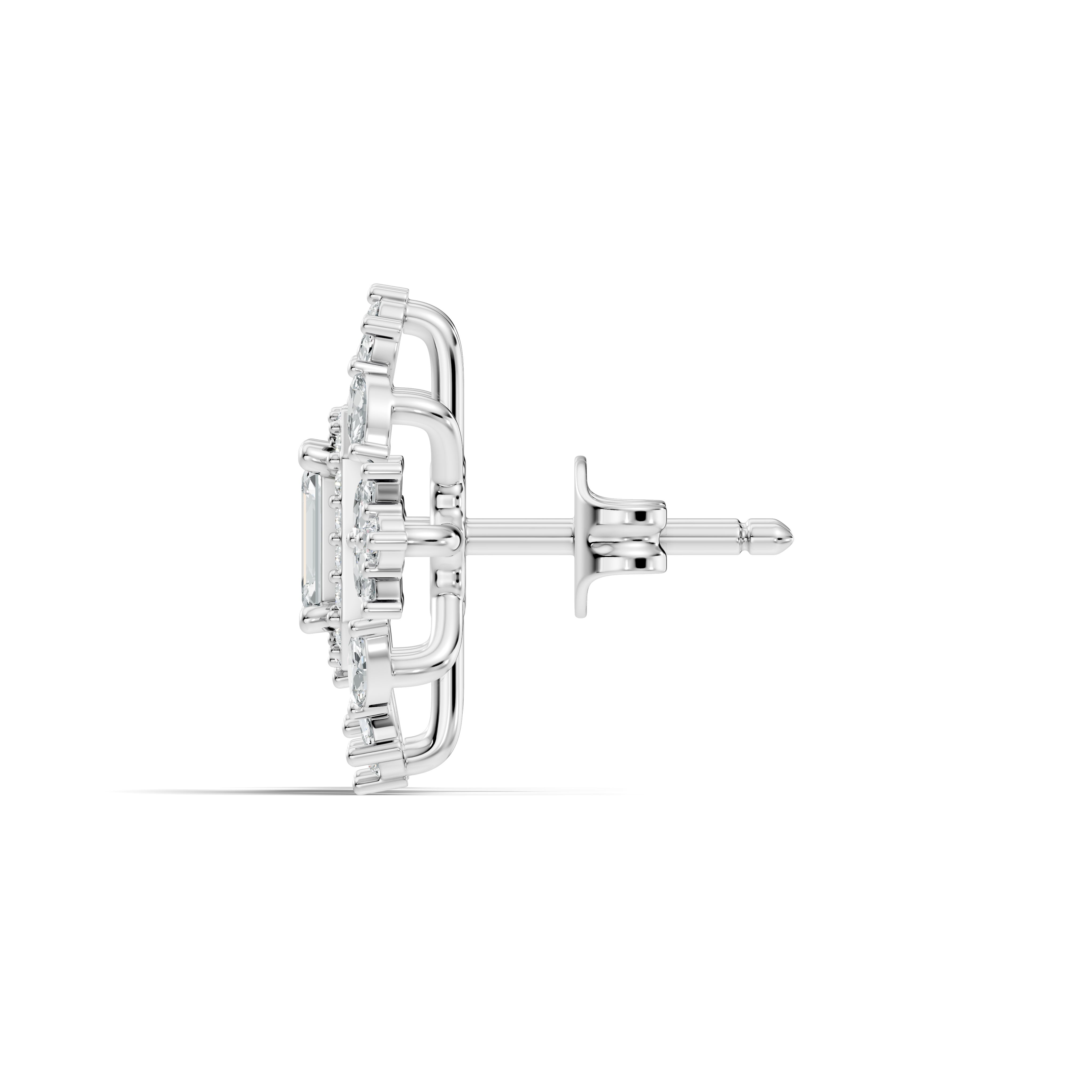 Emerald Cut Diamond Double Halo Marquise Burst Stud