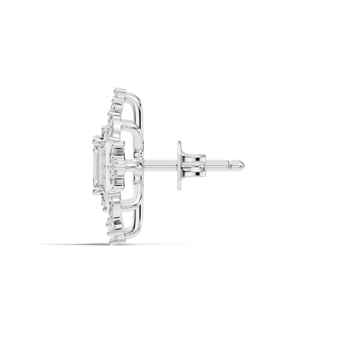 Emerald Cut Diamond Double Halo Marquise Burst Stud
