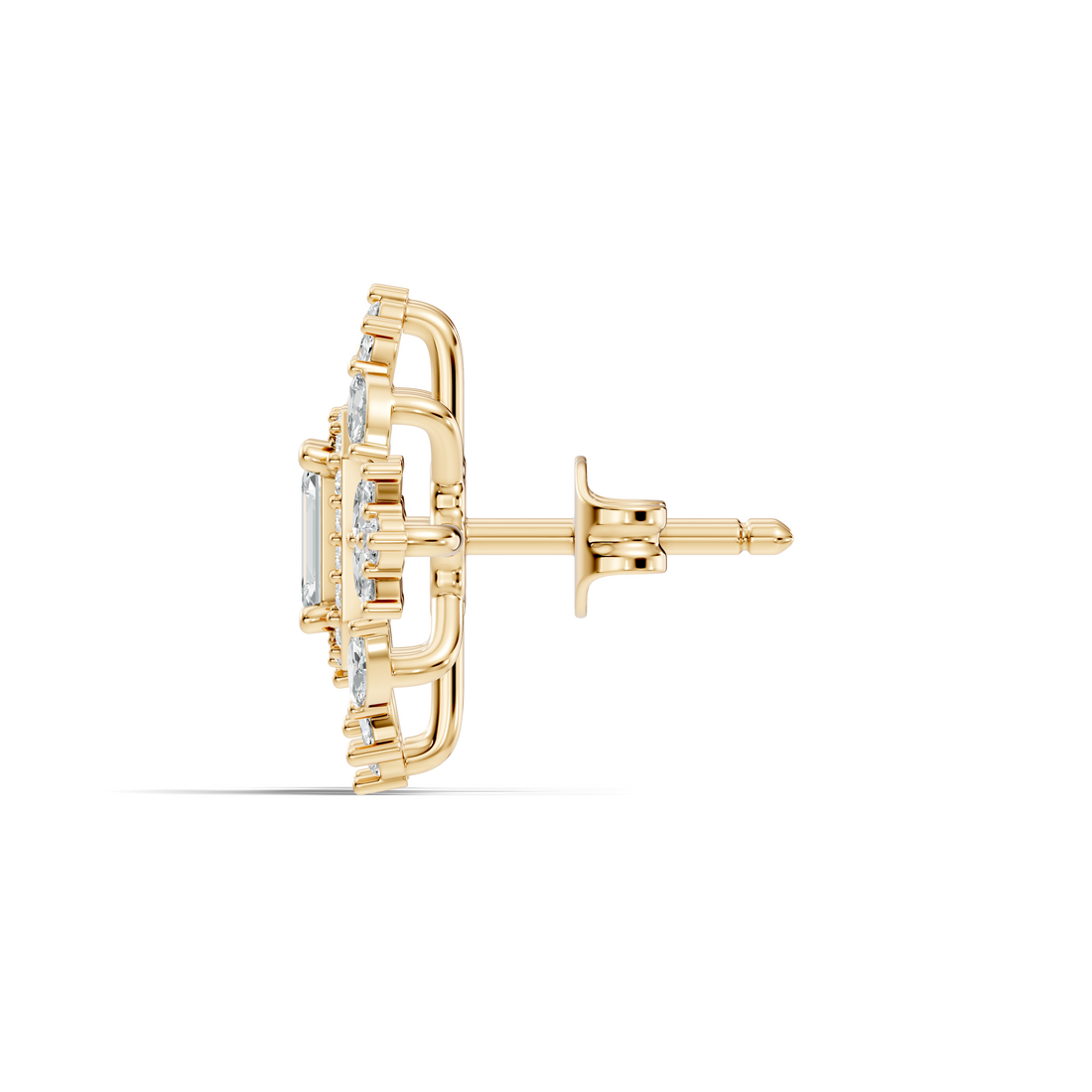 Emerald Cut Diamond Double Halo Marquise Burst Stud