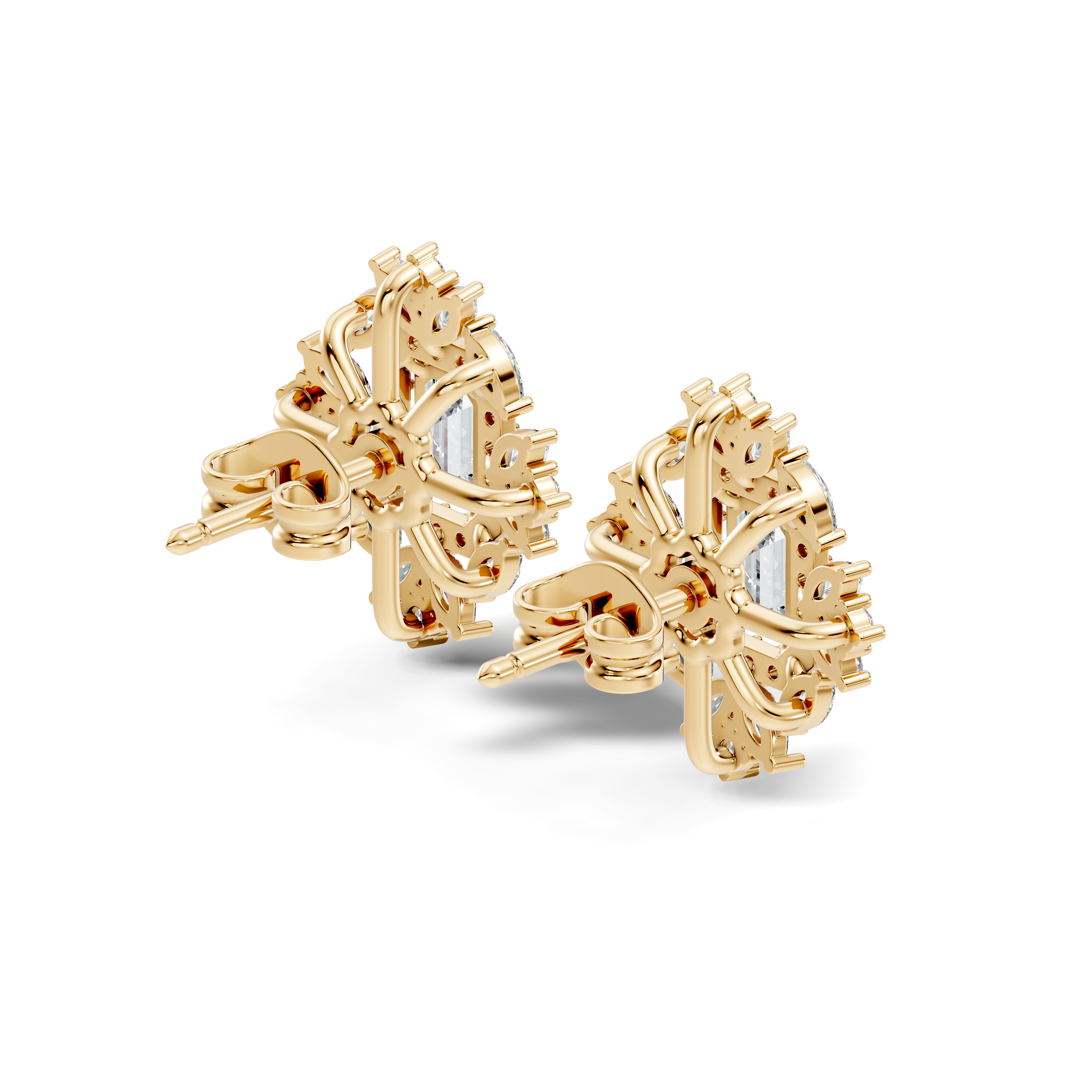 Emerald Cut Diamond Double Halo Marquise Burst Stud