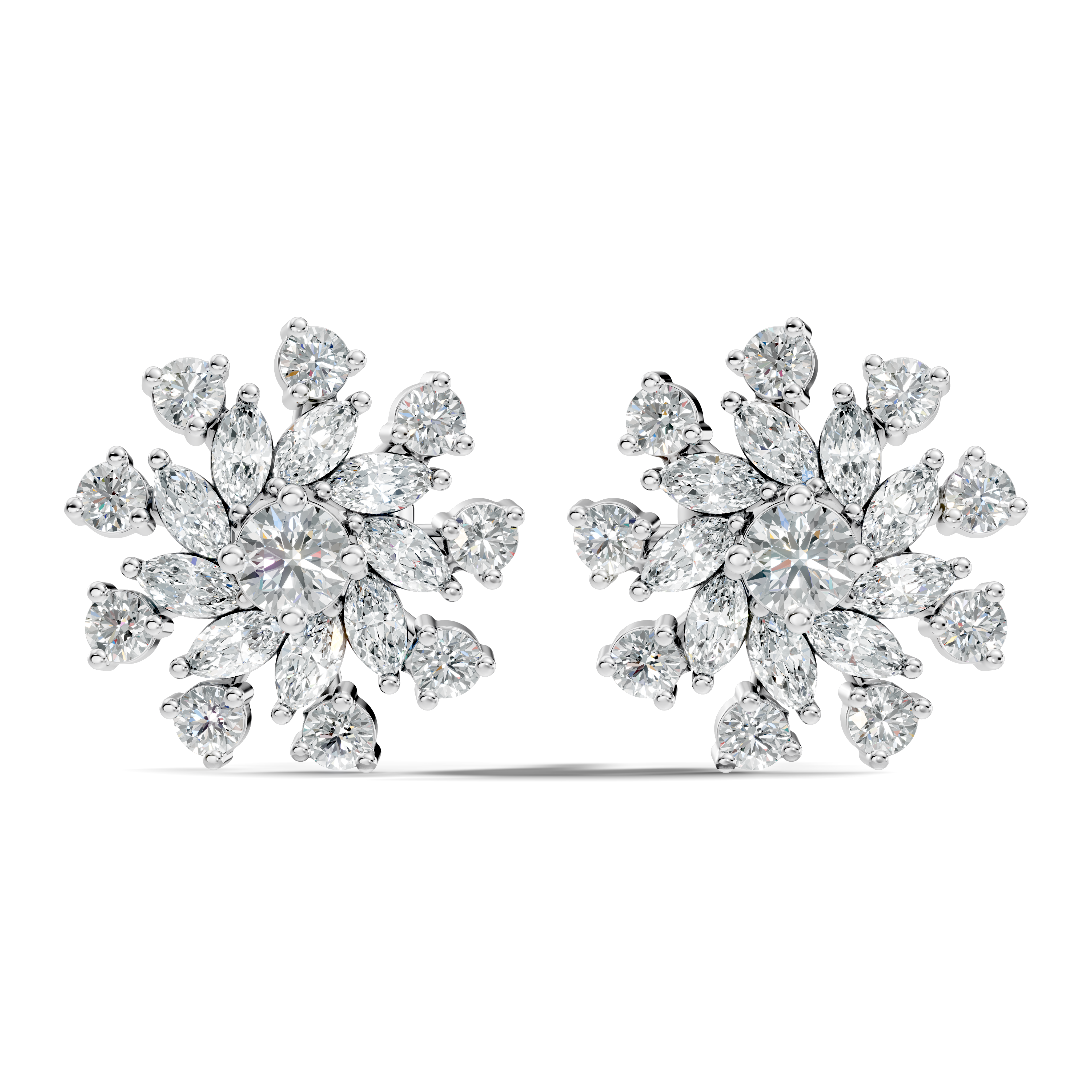 Marquise & Round Diamond Snowflake Floral Cluster Stud