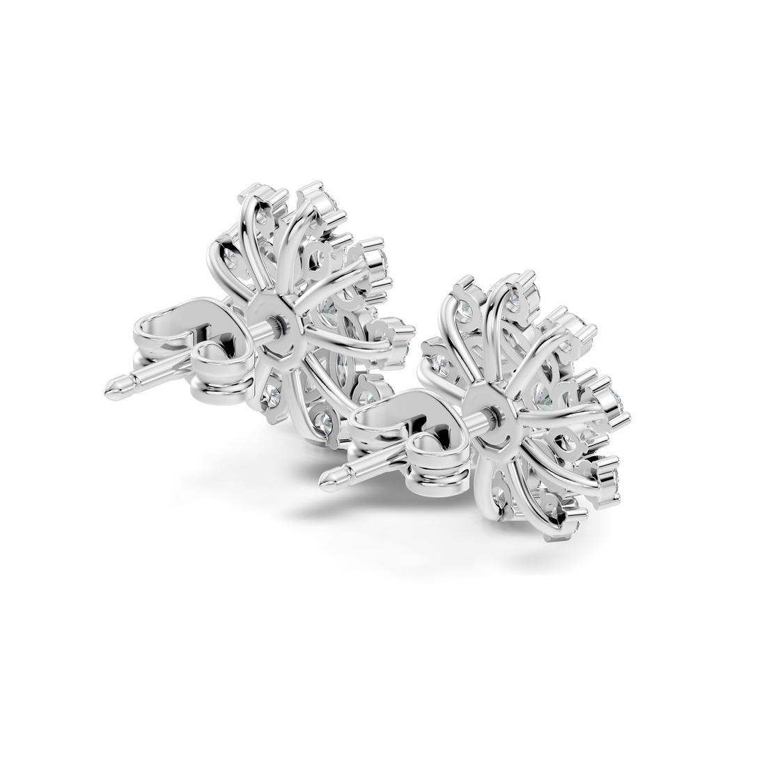 Marquise & Round Diamond Snowflake Floral Cluster Stud