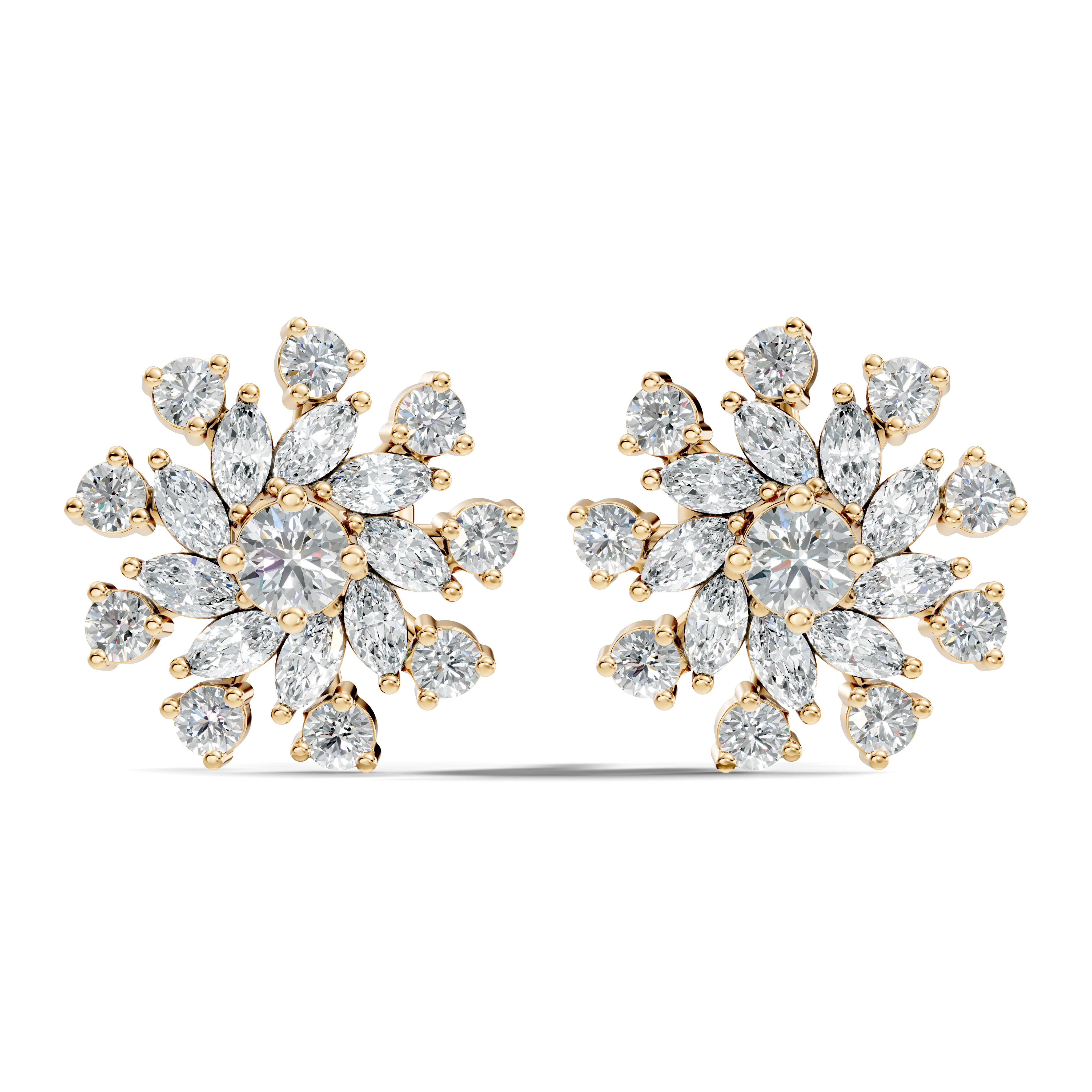 Marquise & Round Diamond Snowflake Floral Cluster Stud