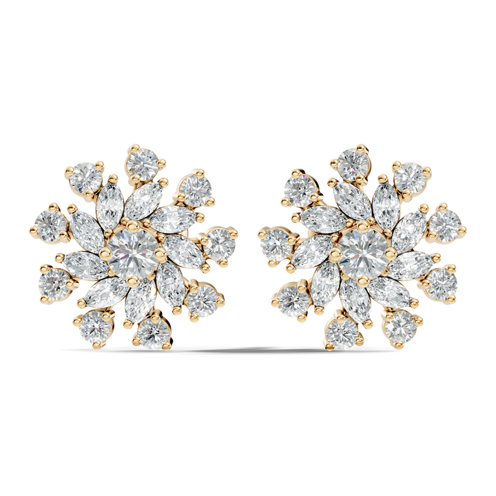 Marquise & Round Diamond Snowflake Floral Cluster Stud