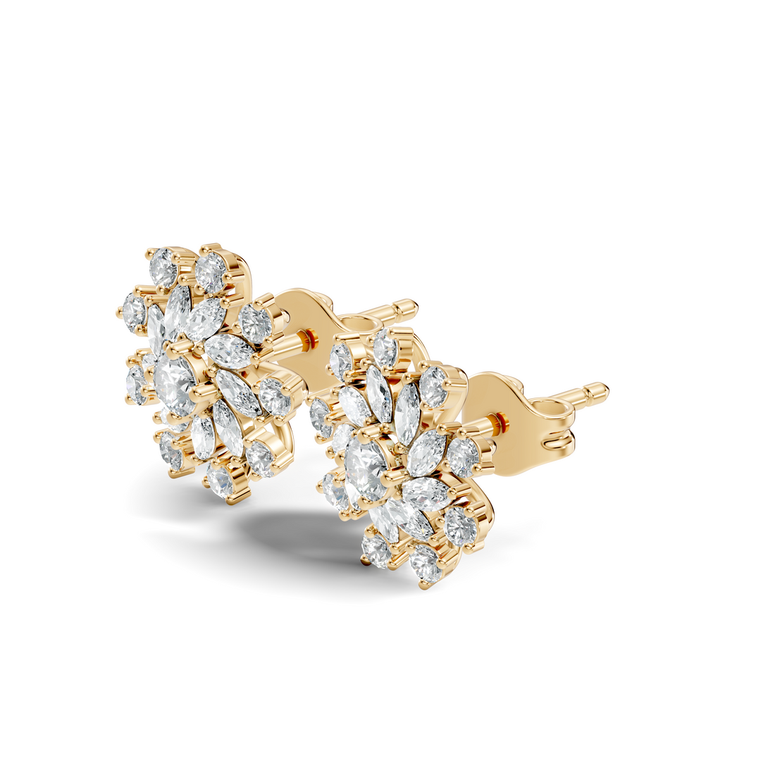 Marquise & Round Diamond Snowflake Floral Cluster Stud