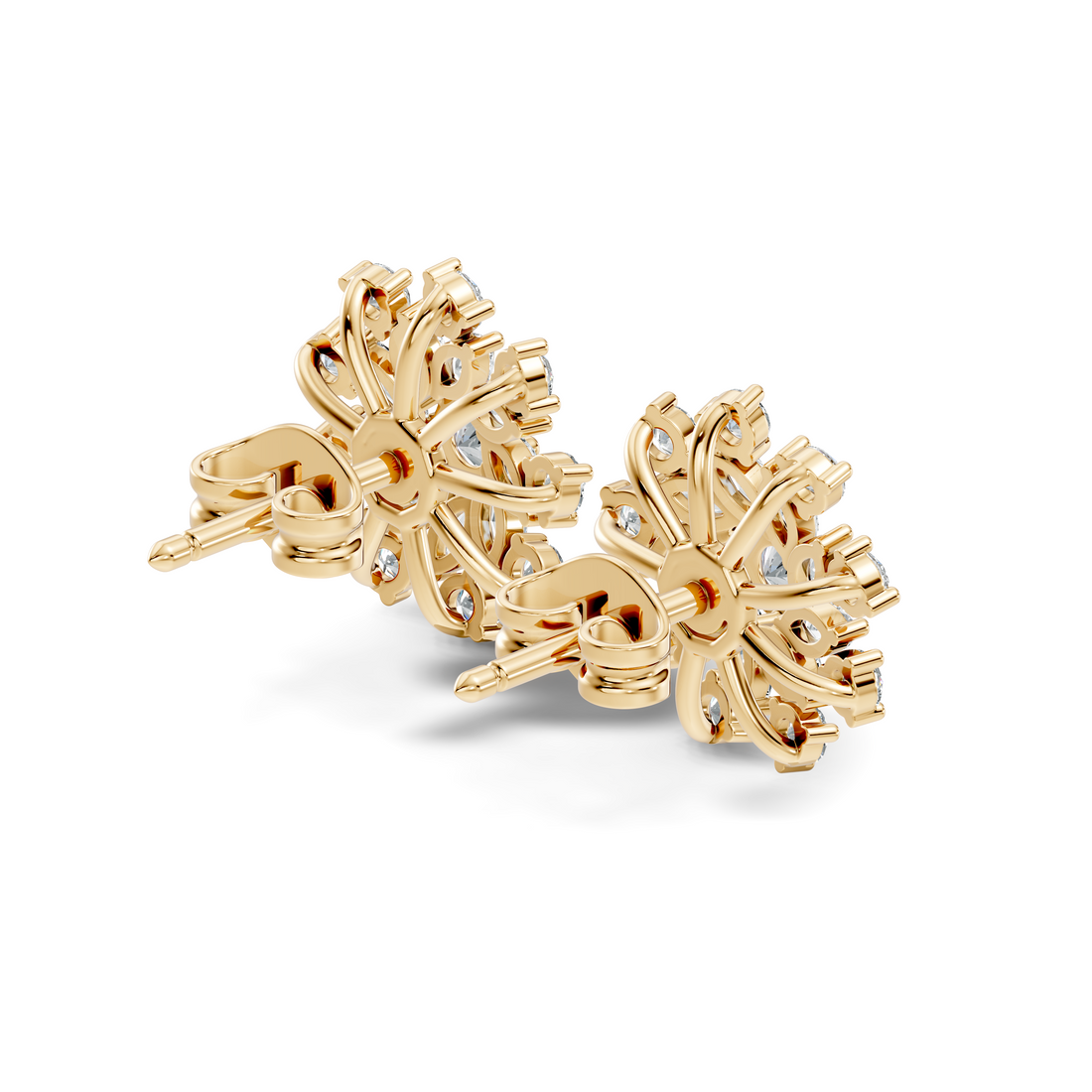 Marquise & Round Diamond Snowflake Floral Cluster Stud