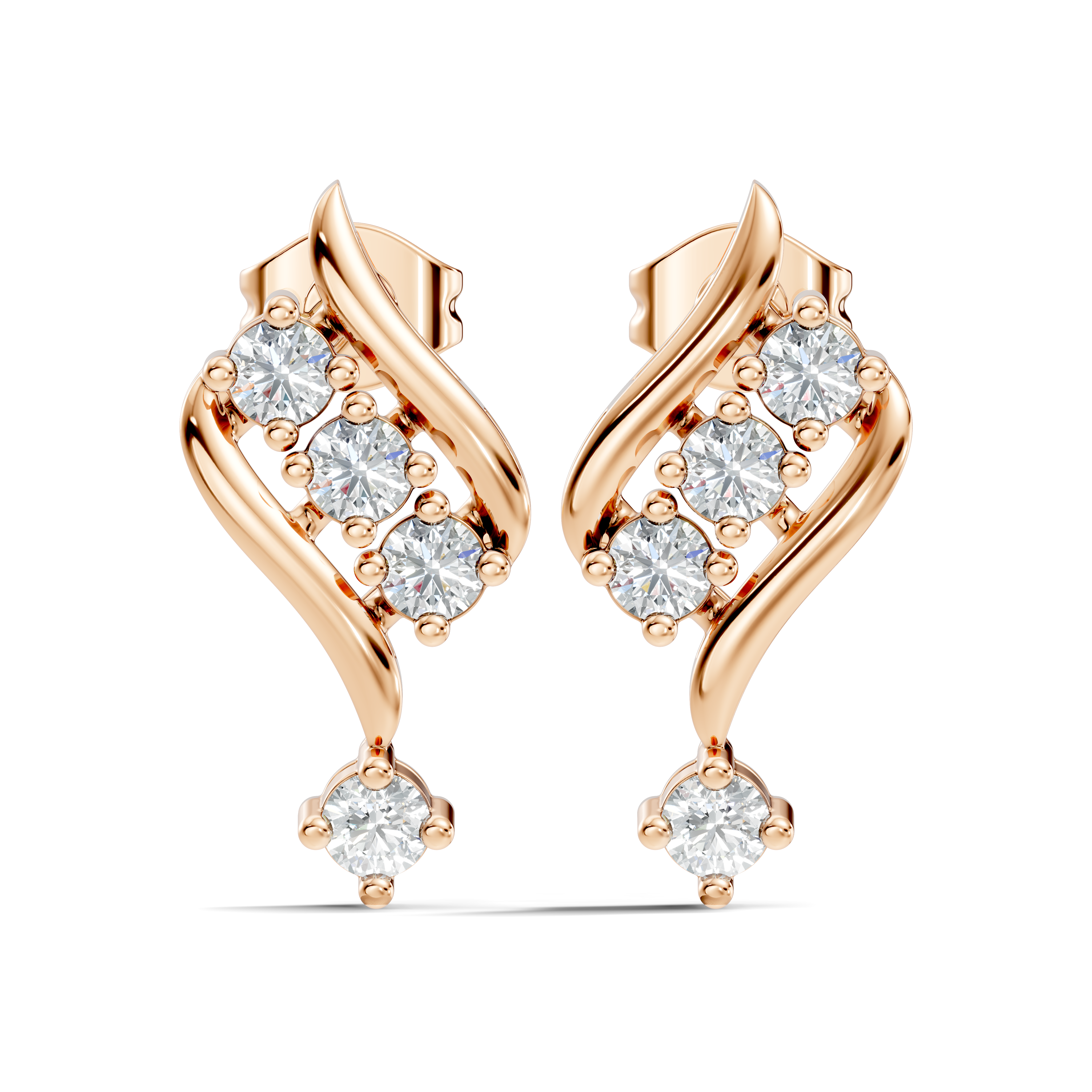Round Diamond Curved Ribbon Cluster Earrings