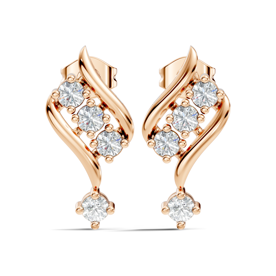 Round Diamond Curved Ribbon Cluster Earrings