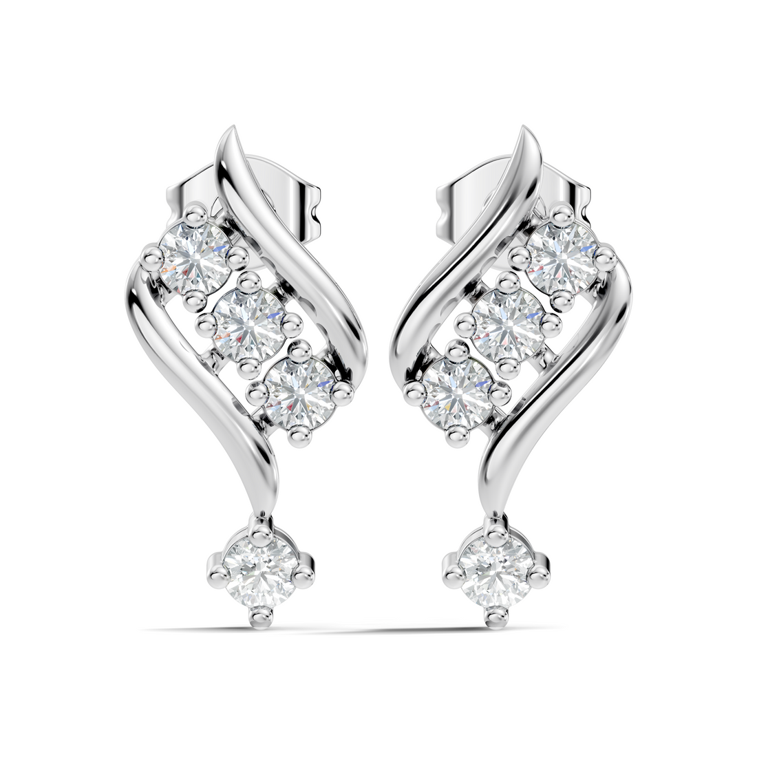 Round Diamond Curved Ribbon Cluster Earrings