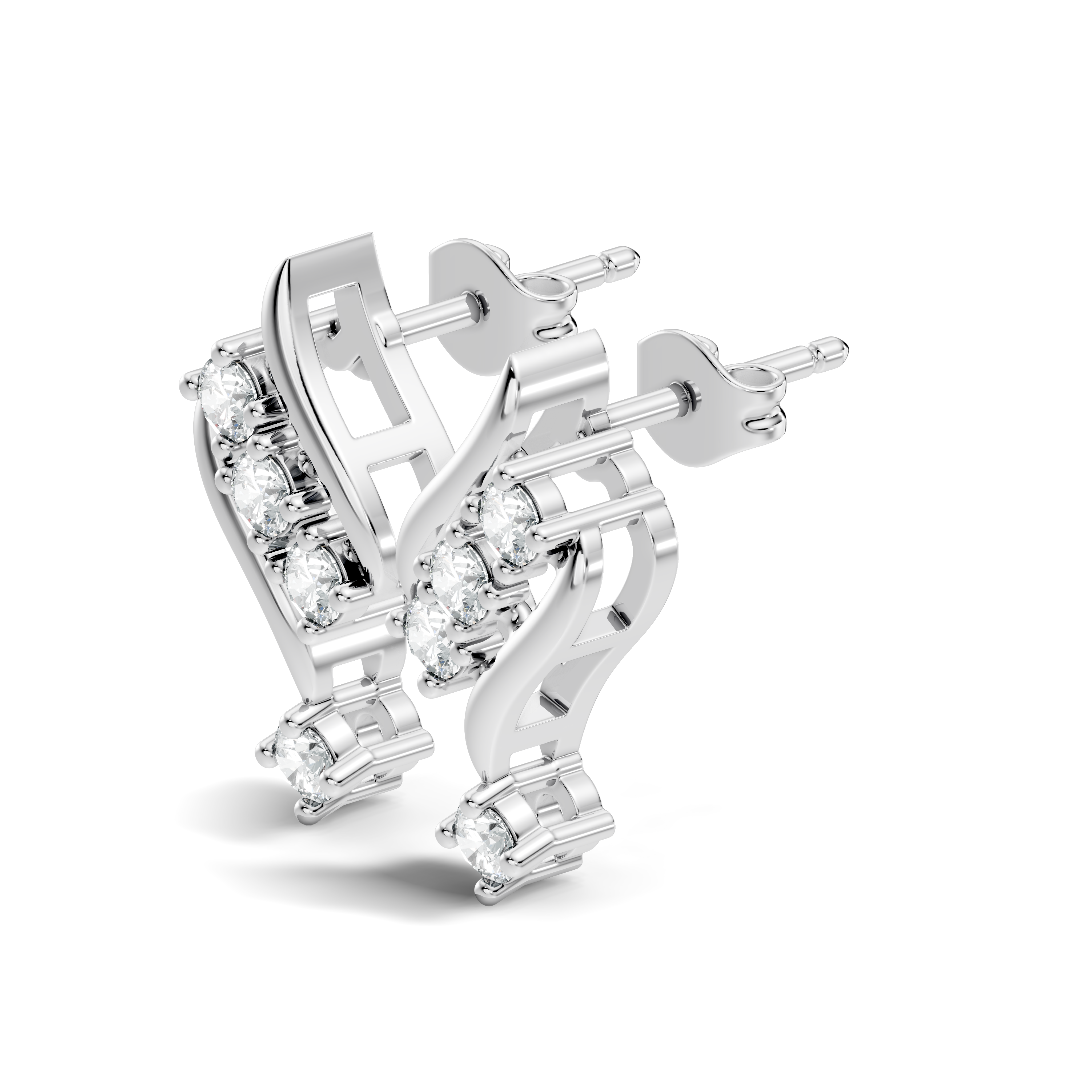 Round Diamond Curved Ribbon Cluster Earrings