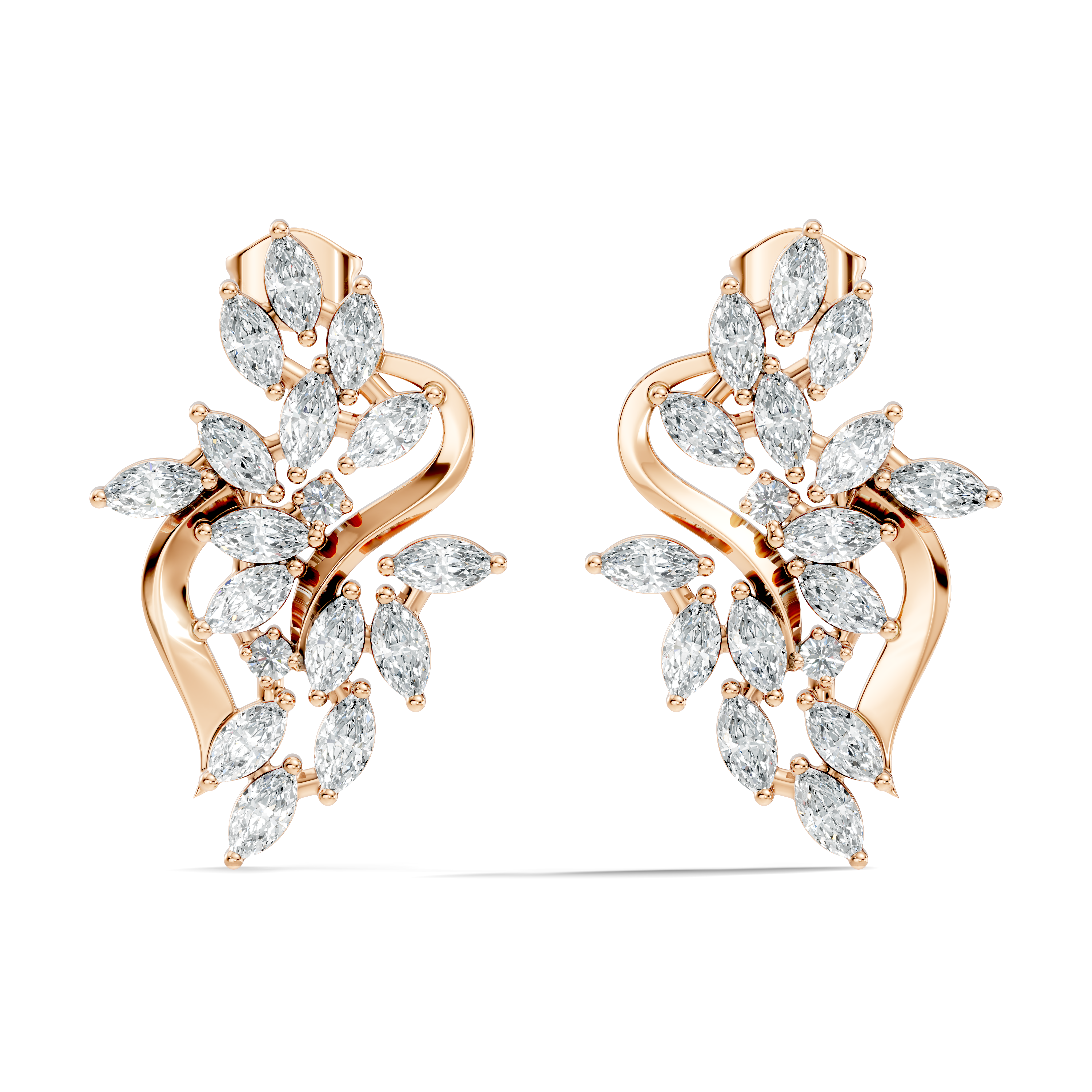 Marquise & Round Diamond Swirl Earrings