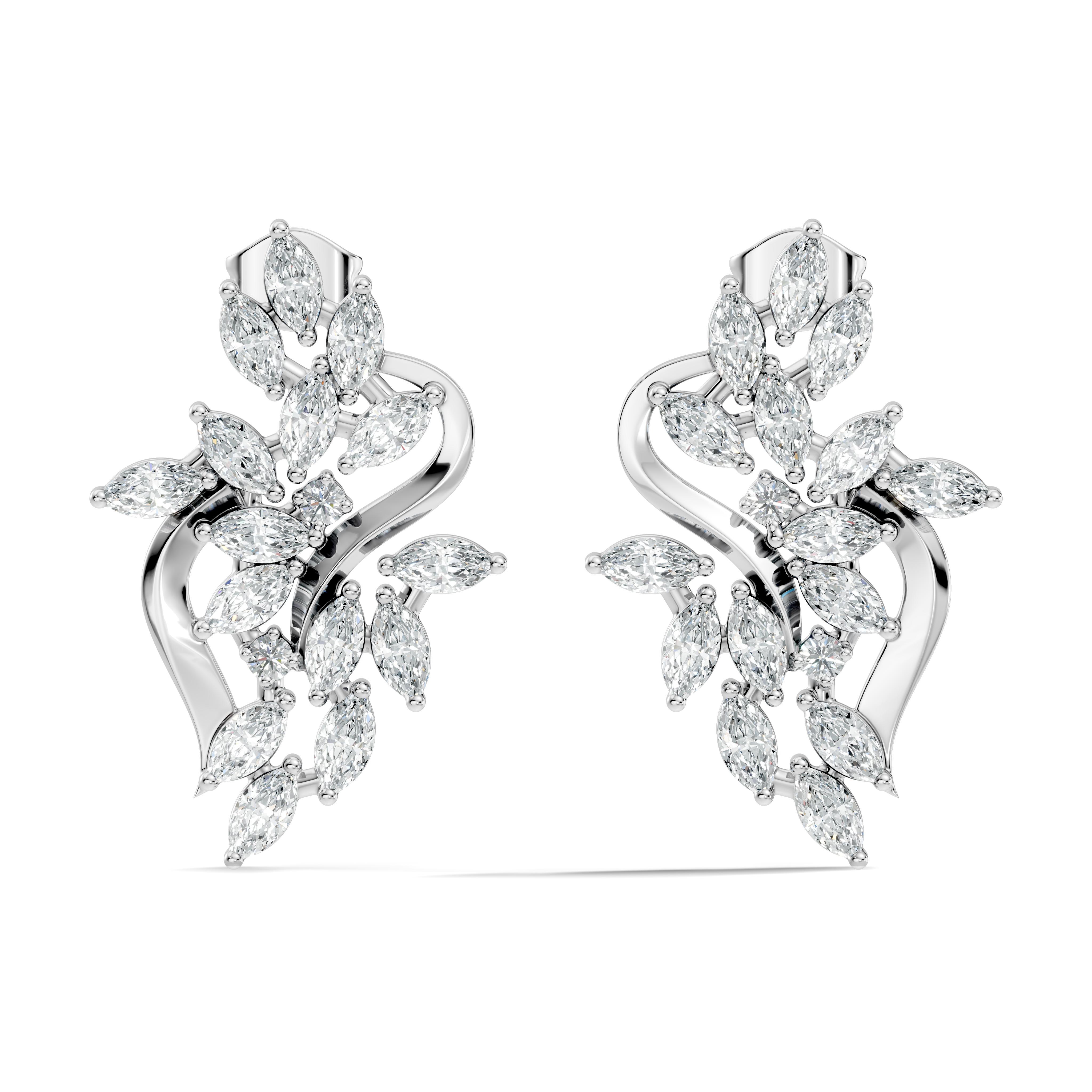 Marquise & Round Diamond Swirl Earrings