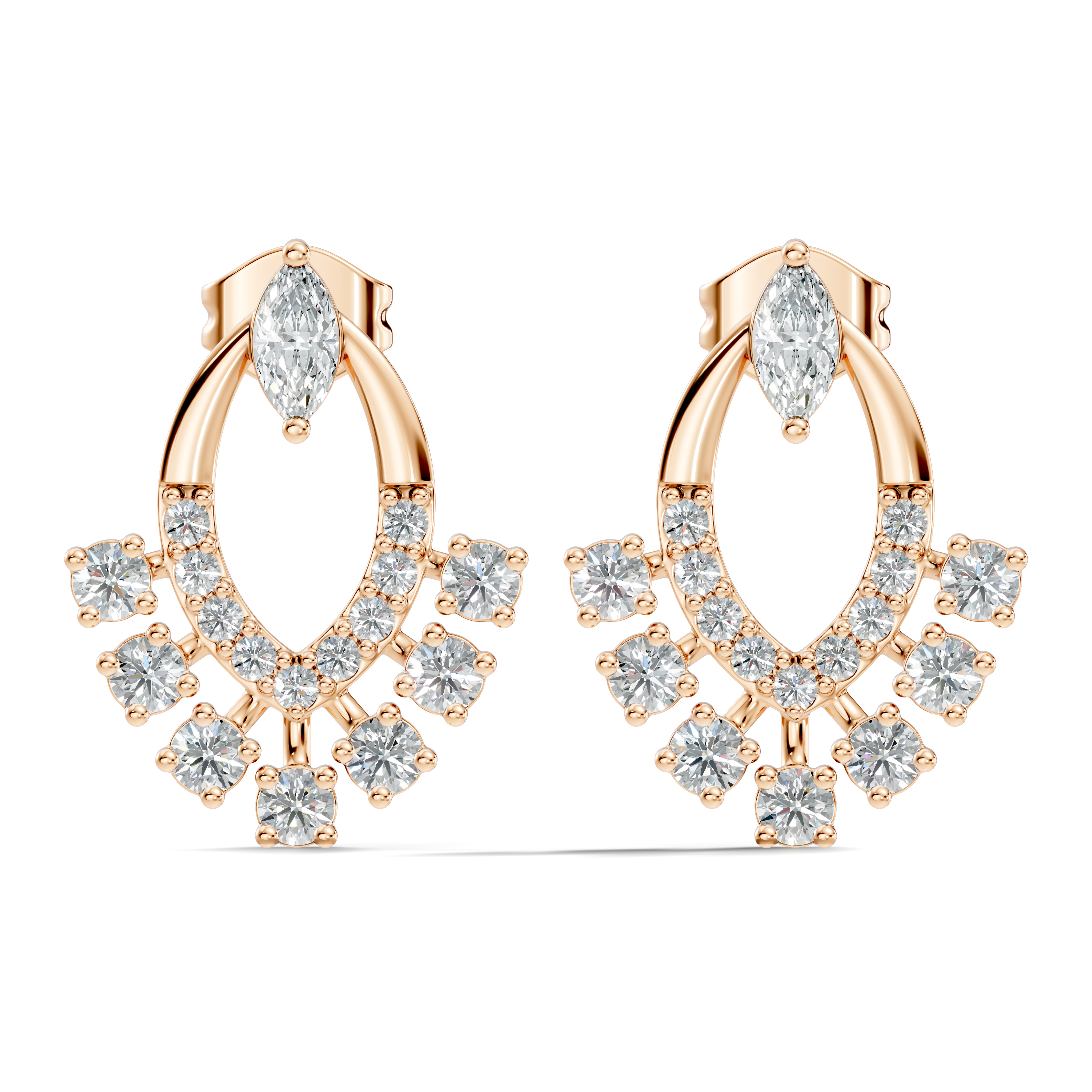 Marquise & Round Diamond Oval Sunburst Fringe Stud