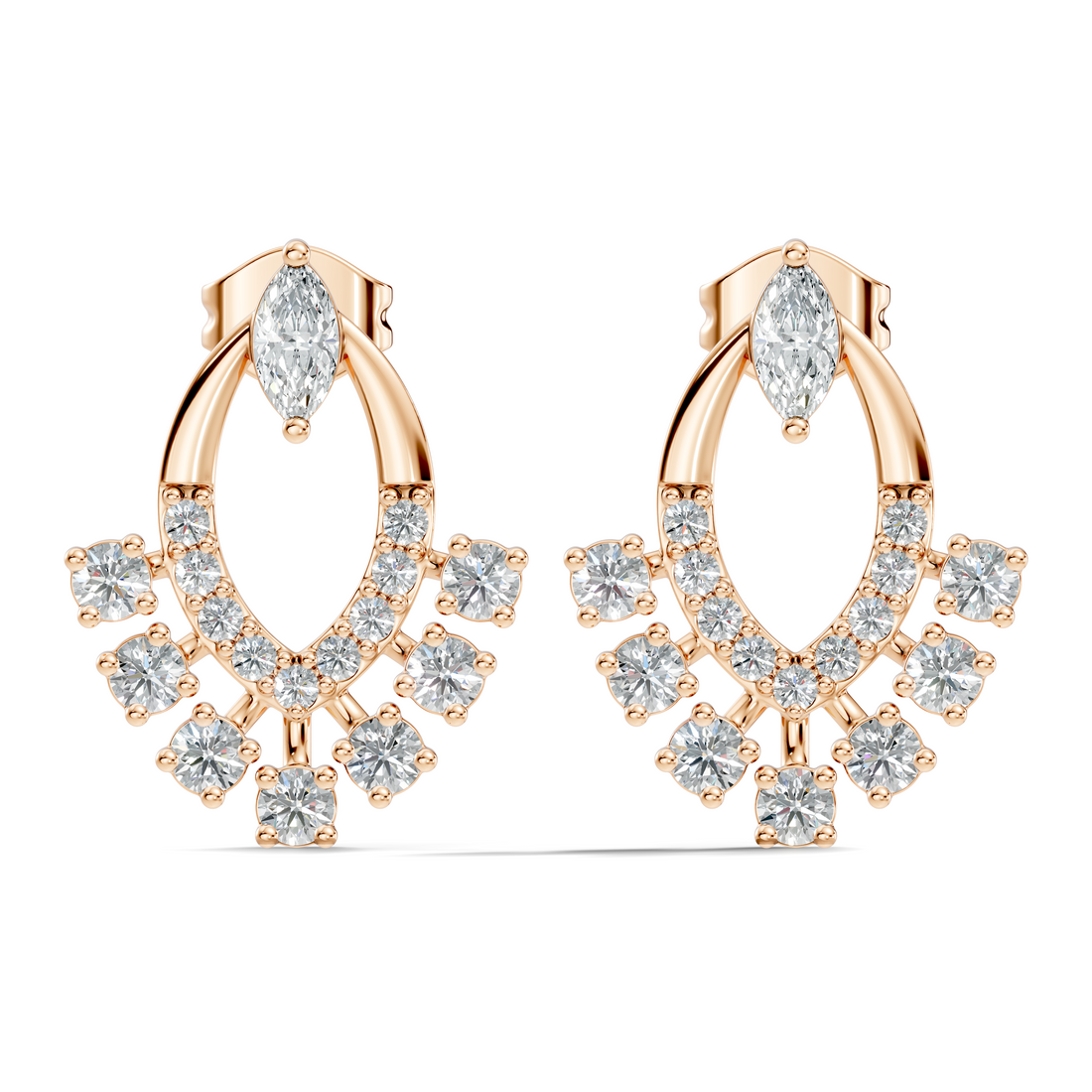 Marquise & Round Diamond Oval Sunburst Fringe Stud