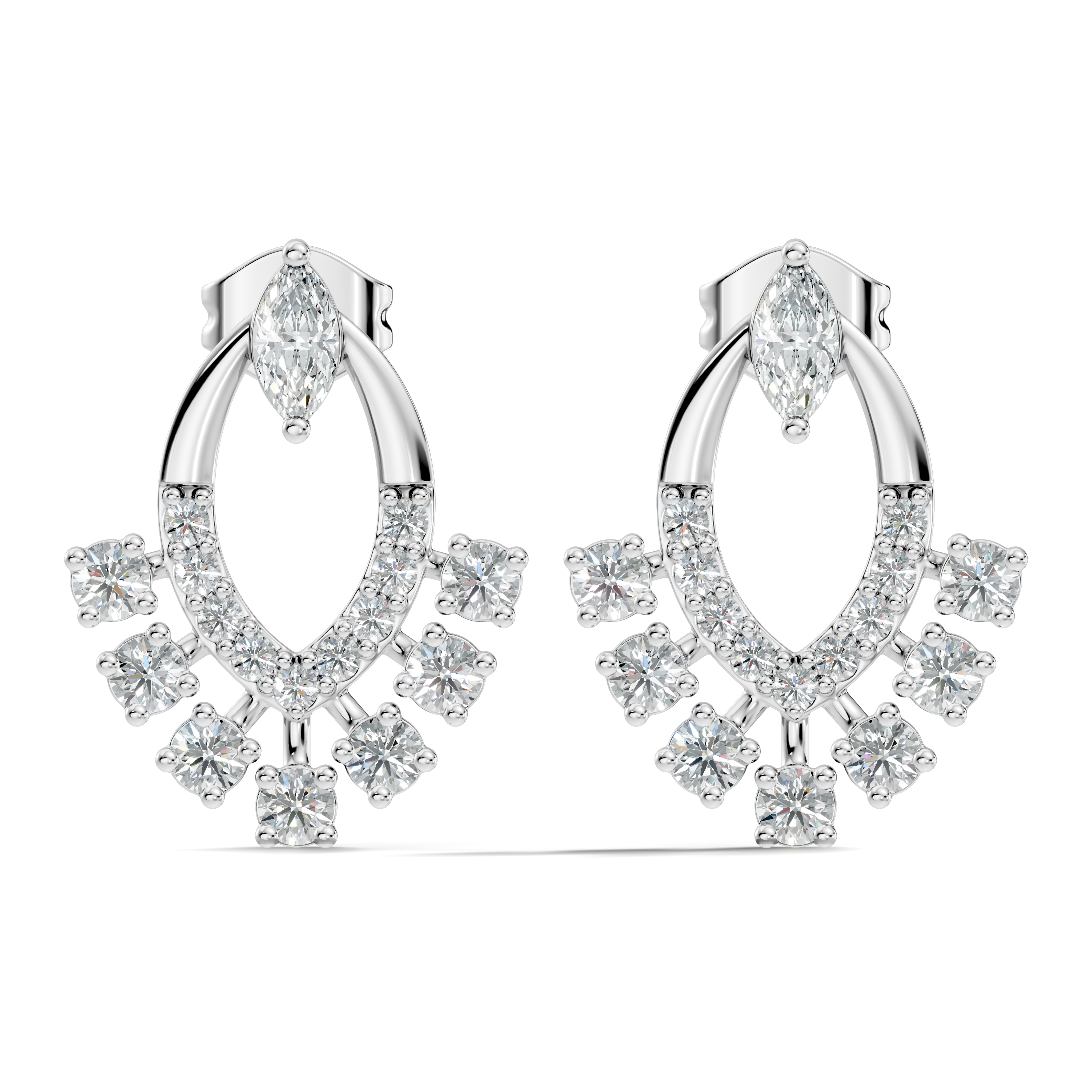 Marquise & Round Diamond Oval Sunburst Fringe Stud