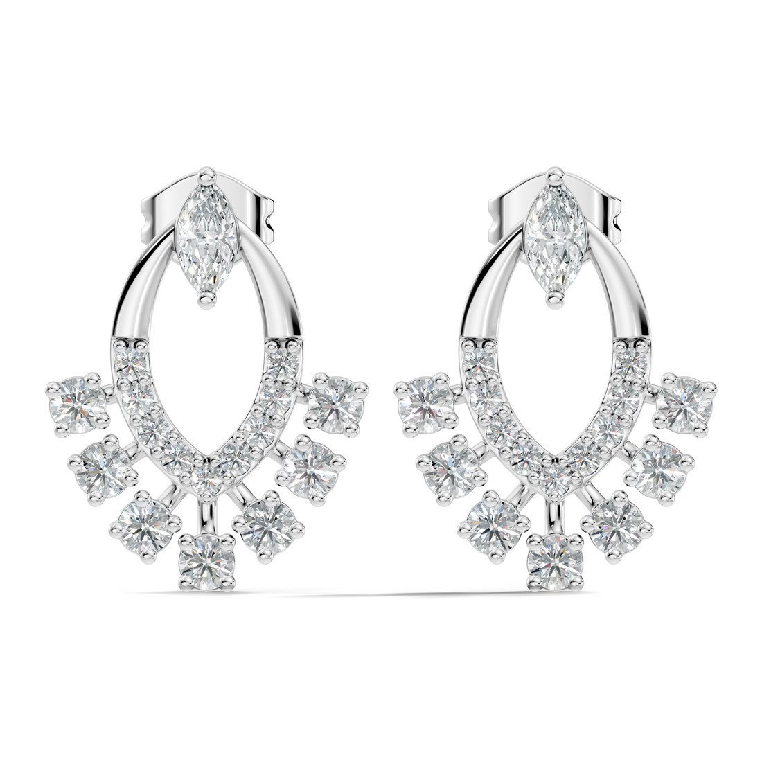 Marquise & Round Diamond Oval Sunburst Fringe Stud