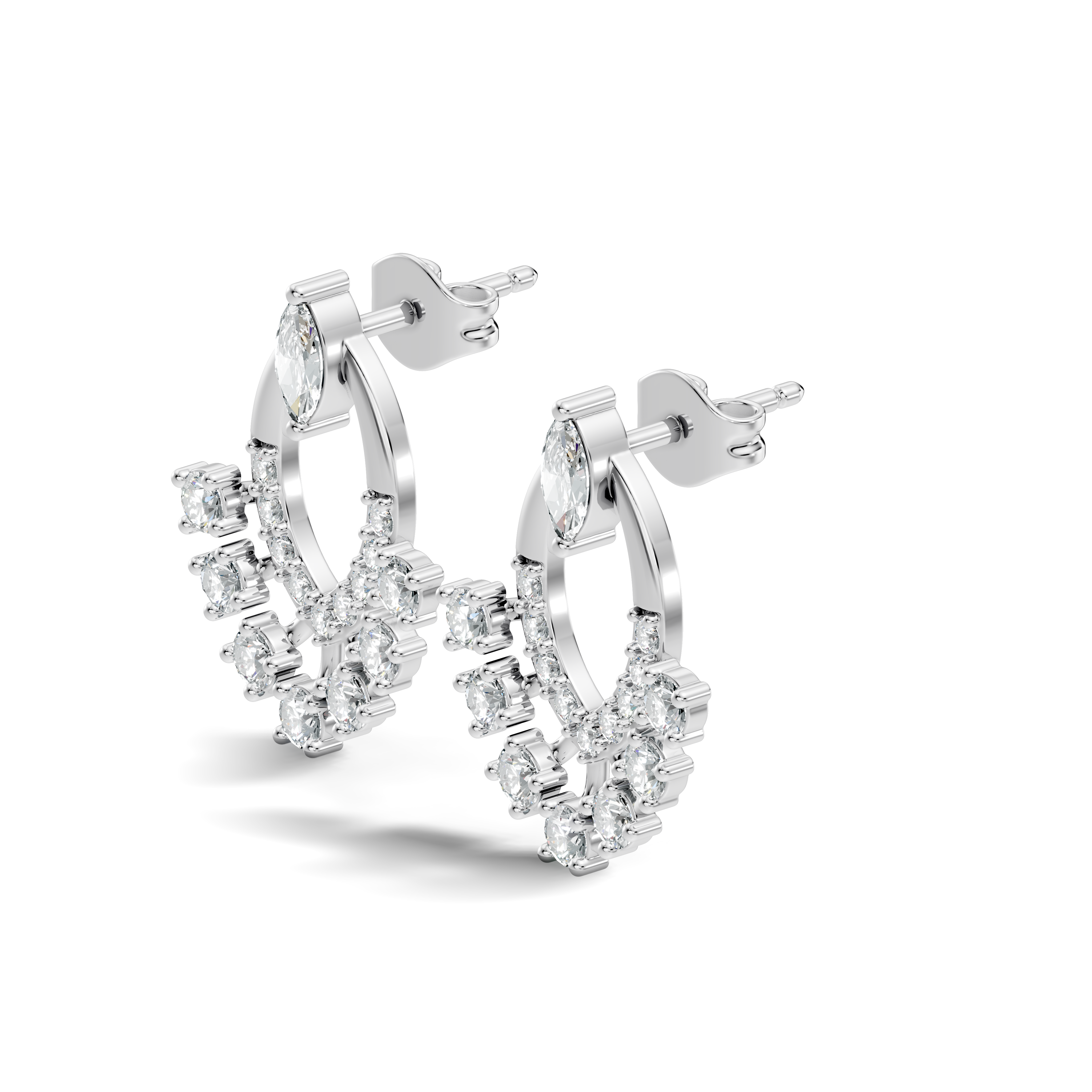 Marquise & Round Diamond Oval Sunburst Fringe Stud